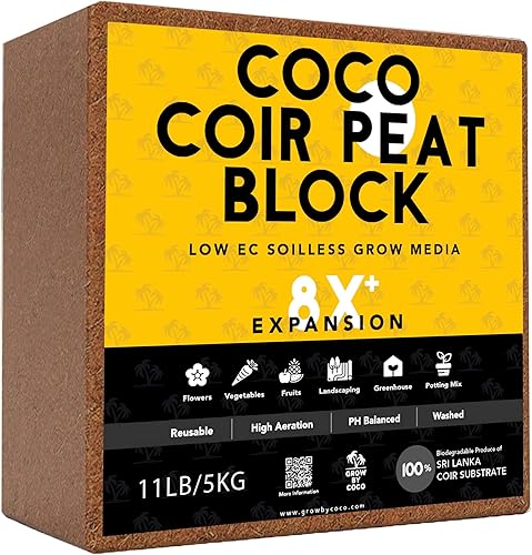 Miniatura 1 de Ladrillo de coco (11 libras) – Ladrillo de turba de coco orgánico de primera calidad para tierra de jardín y mezclas para macetas, mezclas de