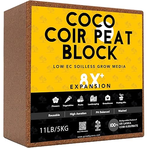 Coco Coir Brick(11lbs) - Premium Organic Coco Peat Brick for Garden Soil & Potting Mixes-Coconut Fiber Substrate Mixes with Potting Soil for Indoor Plants & Outdoor Plants -19 Gallons