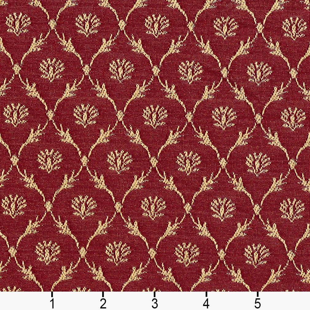 Red Floral Trellis Jacquard Woven Upholstery Fabric by The Yard - SKU: Holmes Crimson