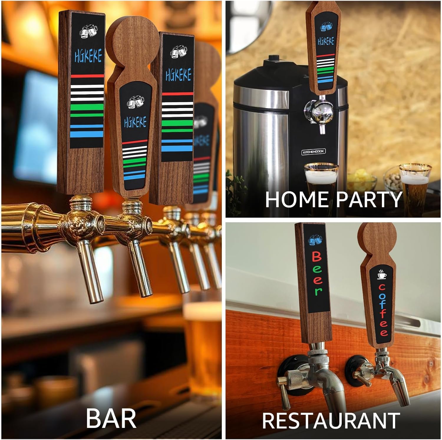 4 Pcs Wooden Beer Tap Handle Chalkboard Tap Handles for Kegerator Tap Handle Two Types of Beer Faucet Handle Beer Gifts for Homebrewers, Bars, Restaurants & Weddings Kegerator Accessories
