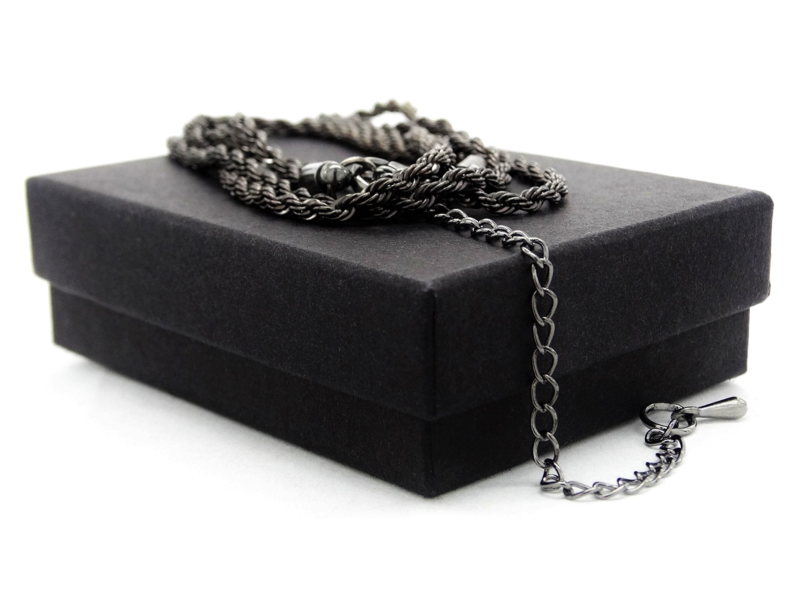 Collana in acciaio inox nero regolabile in lunghezza sottile con sacchetto viola e scatola regalo per gioielli nera. e Acciaio inossidabile, colore: Nero, cod. ND1