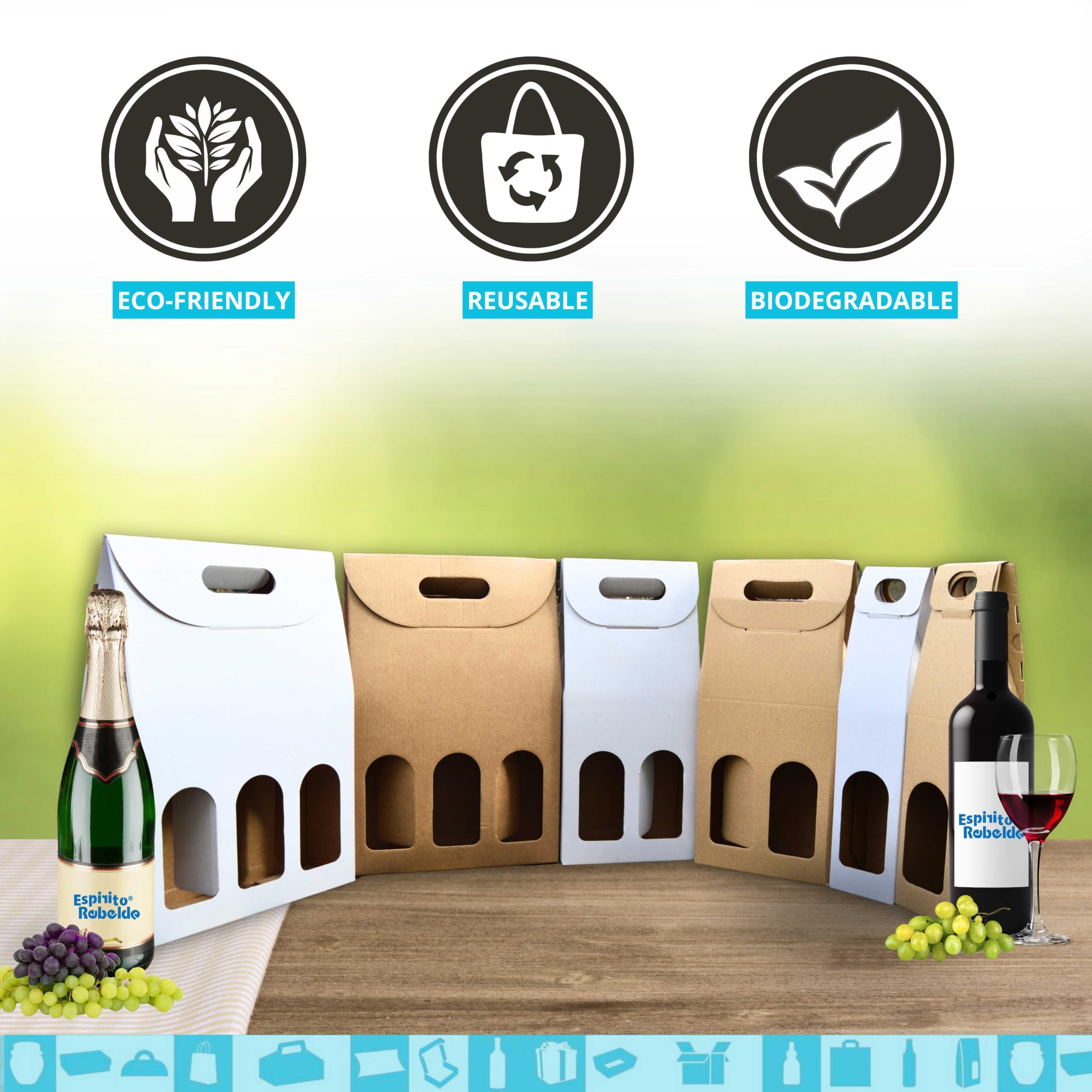 25 cajas de cartón blanco vacías para 3 botellas de vino personalizadas, 27 x 9 x 40 cm, embalaje para botella de vino para Navidad, Pascua, cumpleaños, para bodegas de vino, logotipo,