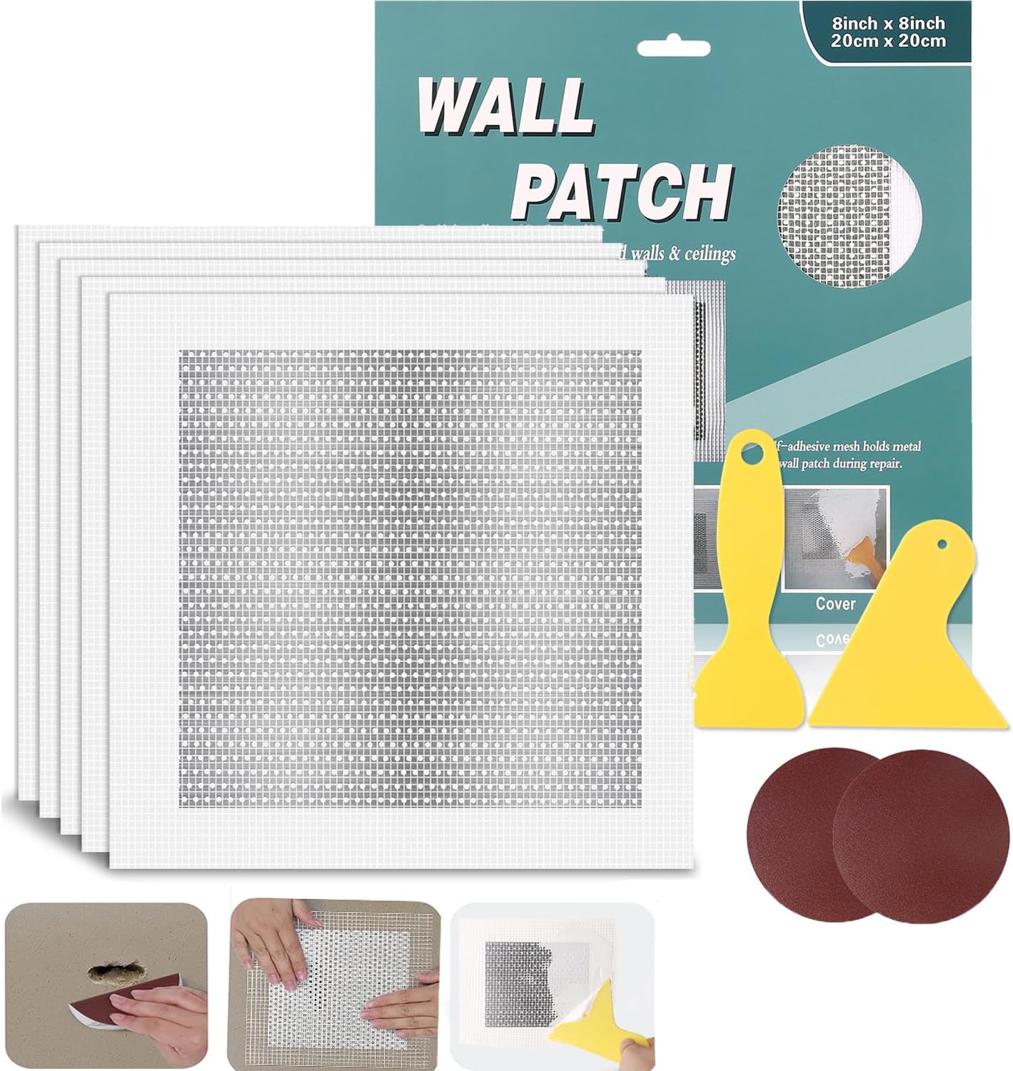 Drywall Repair Kit 16 PCS Aluminum Drywall Hole Patch Repair Kit 2/4/6/8 Inch SelfAdhesive Mesh