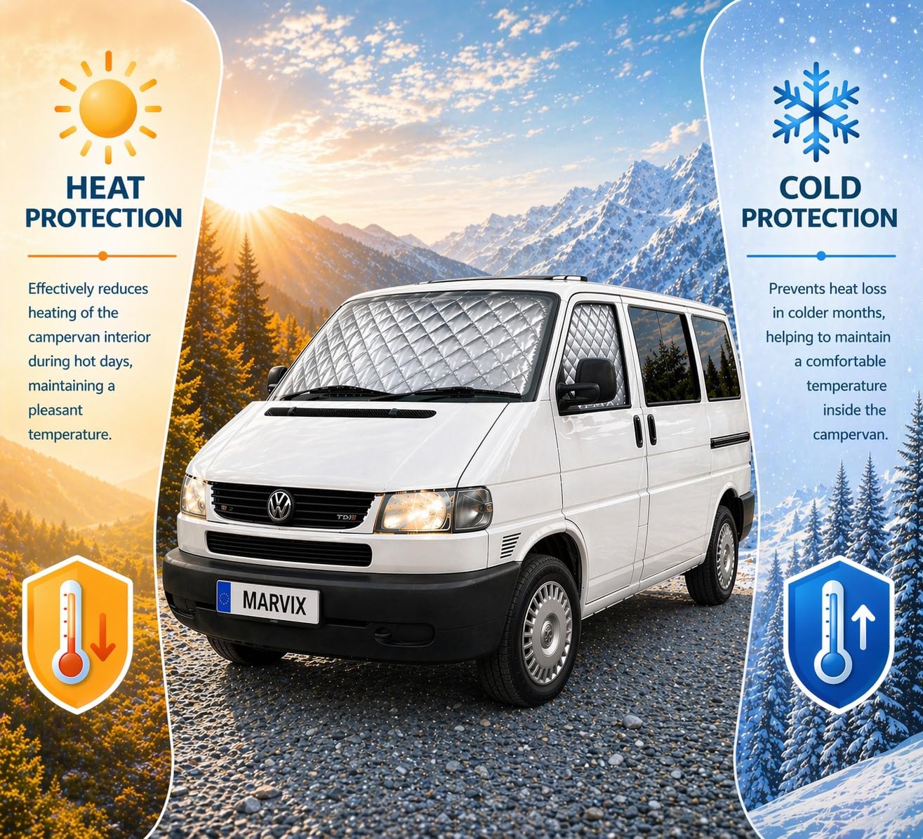 Marvix Tenda termica per cabina interna, 9 strati, copertura termica per camper VW T4