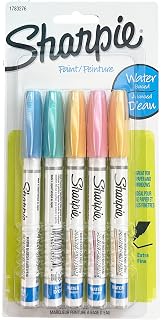 Sharpie Water-Based Paint Markers, Extra-Fine, Assorted Colors, 5 Count