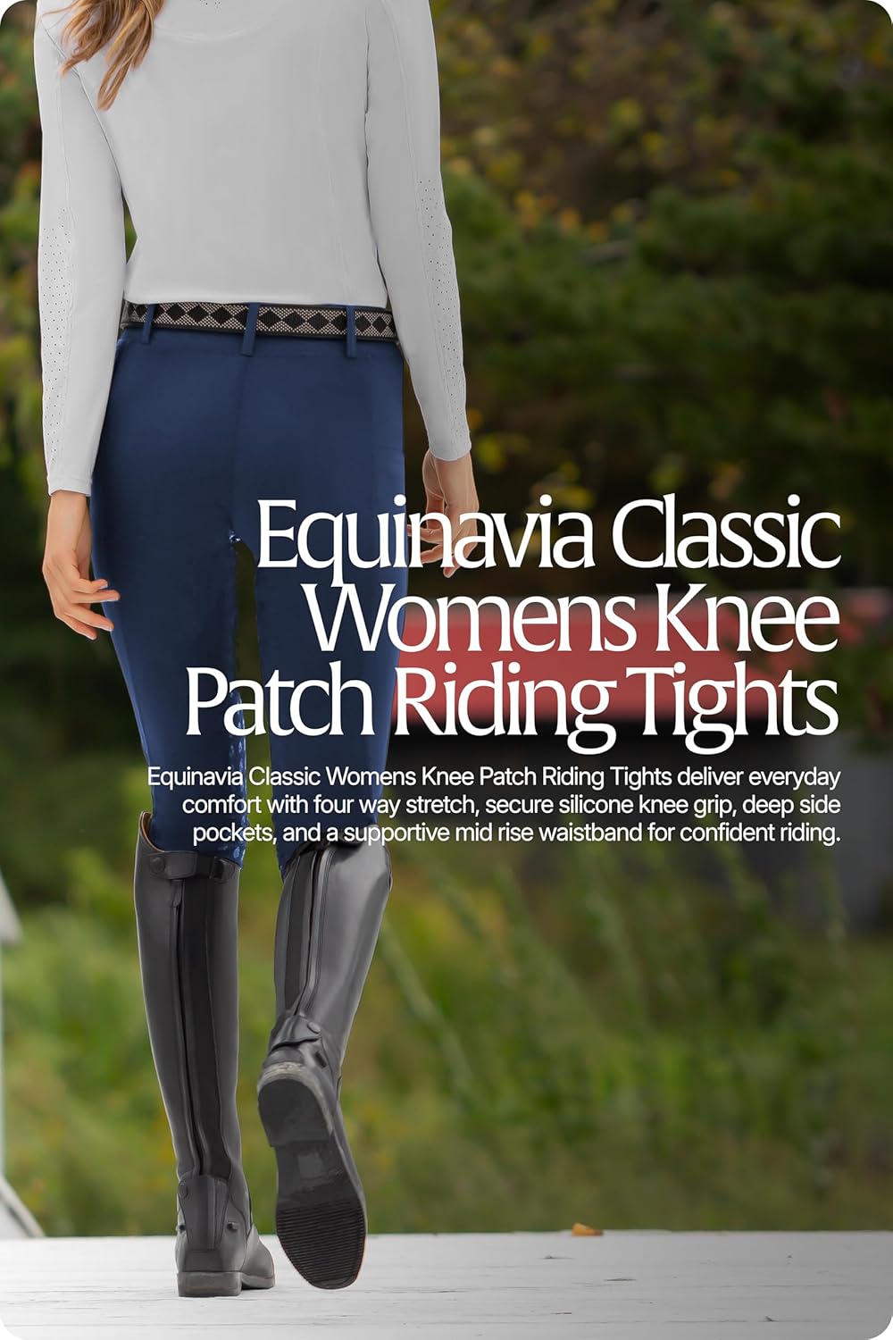 Equinavia Classic Womens Equestrian Silicone Knee Patch Breeches with Phone Pockets | Horse Riding Pants Schooling Tights