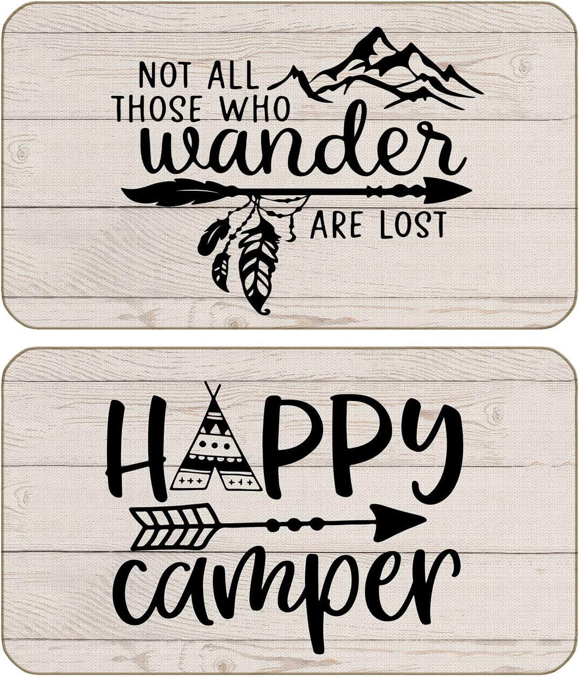 BXFAHZJ Happy Camper Not All Those Who Wander are Lost Door Mat 17x30 Inch Set of 2 Indoor Outdoor Entrance Doormat Decor for Home Bedroom Campsite RV,Friends, Camper Adventure Lover Gift