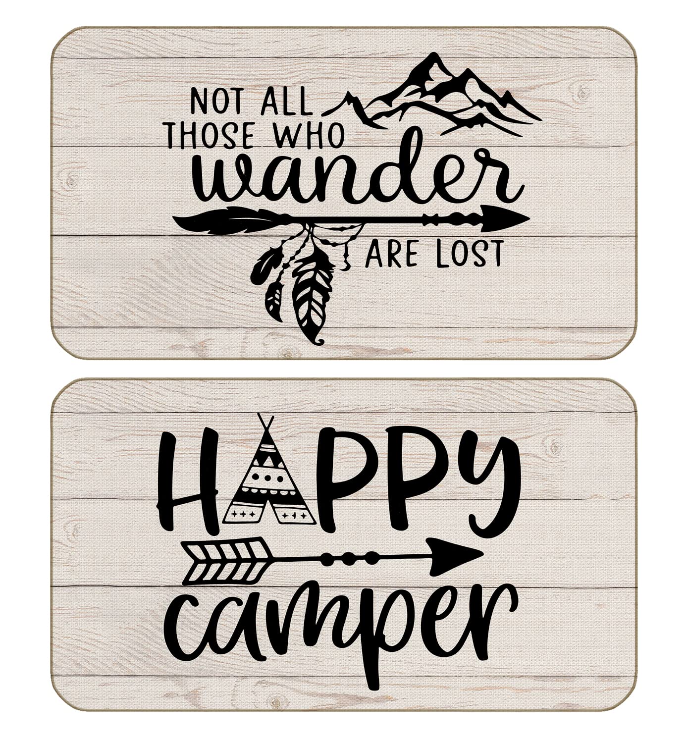 BXFAHZJ Happy Camper Not All Those Who Wander are Lost Door Mat 17x30 Inch Set of 2 Indoor Outdoor Entrance Doormat Decor for Home Bedroom Campsite RV