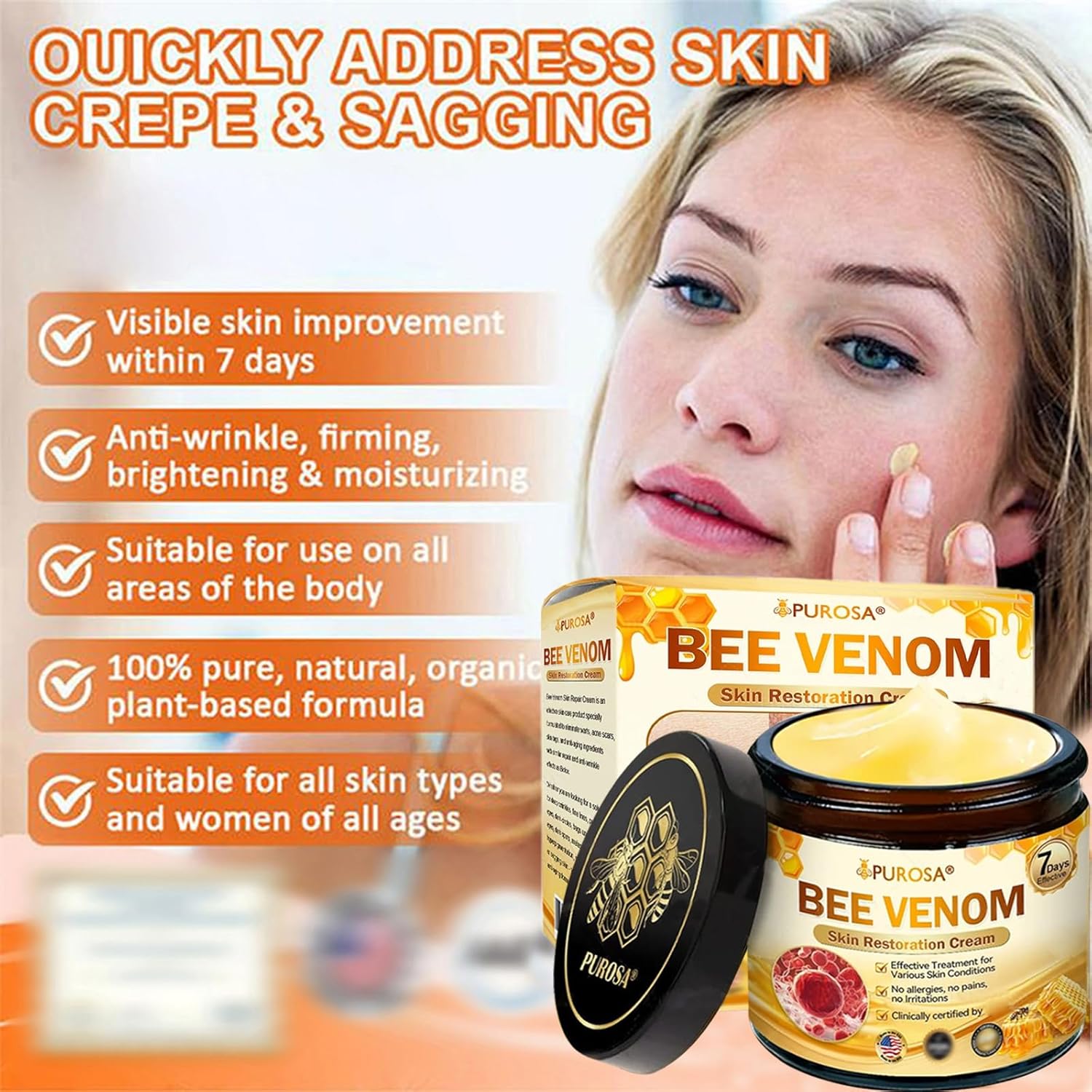 Bee Venom Skin Restoration Cream, Professional Bee Venom Skin Treatment Cream, bee venom Repair cream, Natural Ingredients Suitable for All Skin Types (3 Bottle)