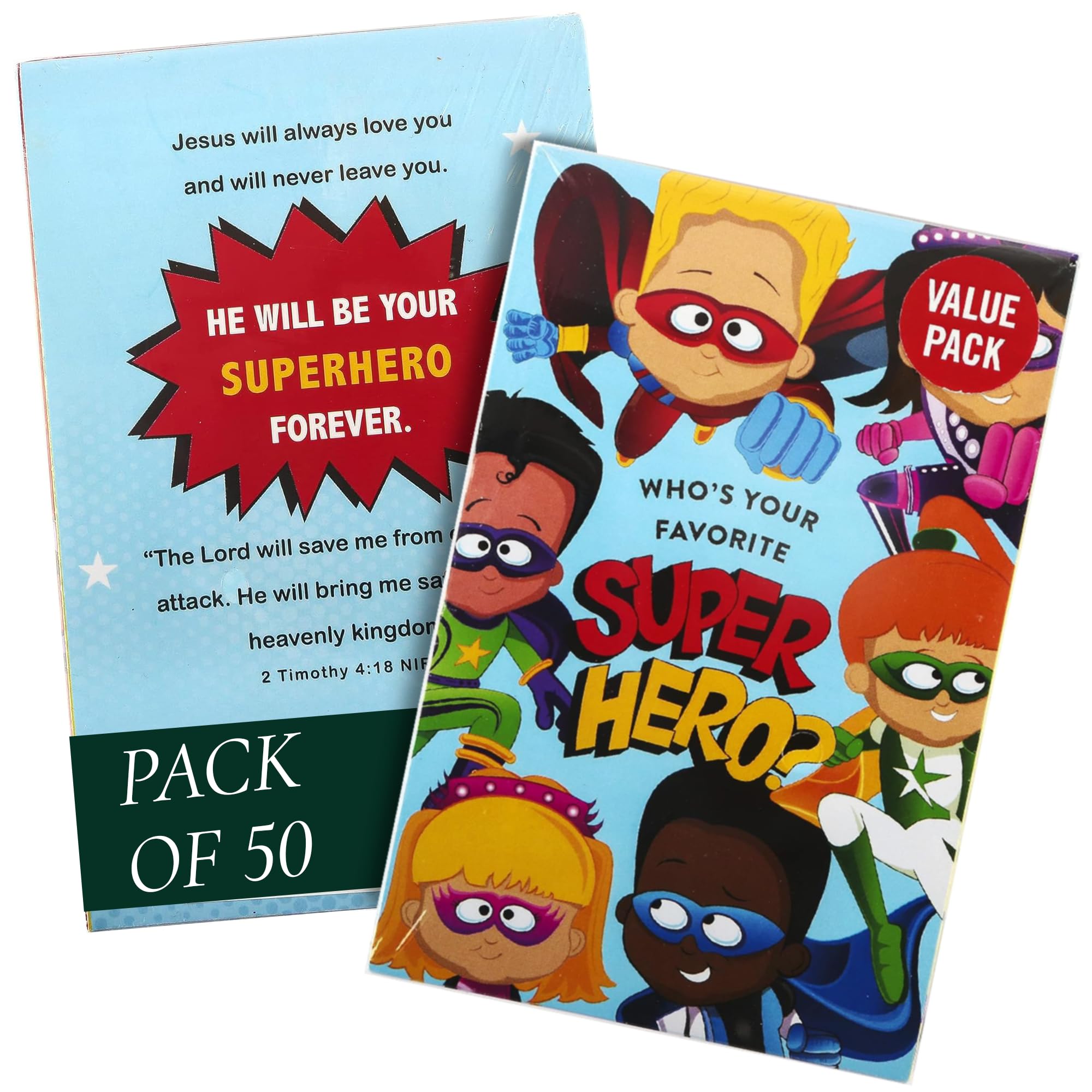 SALT & LIGHT, Who's Your Favorite Super Hero Gospel Tracts, 5 1/4 x 3 1/2 inches, Set of 50 Tracts