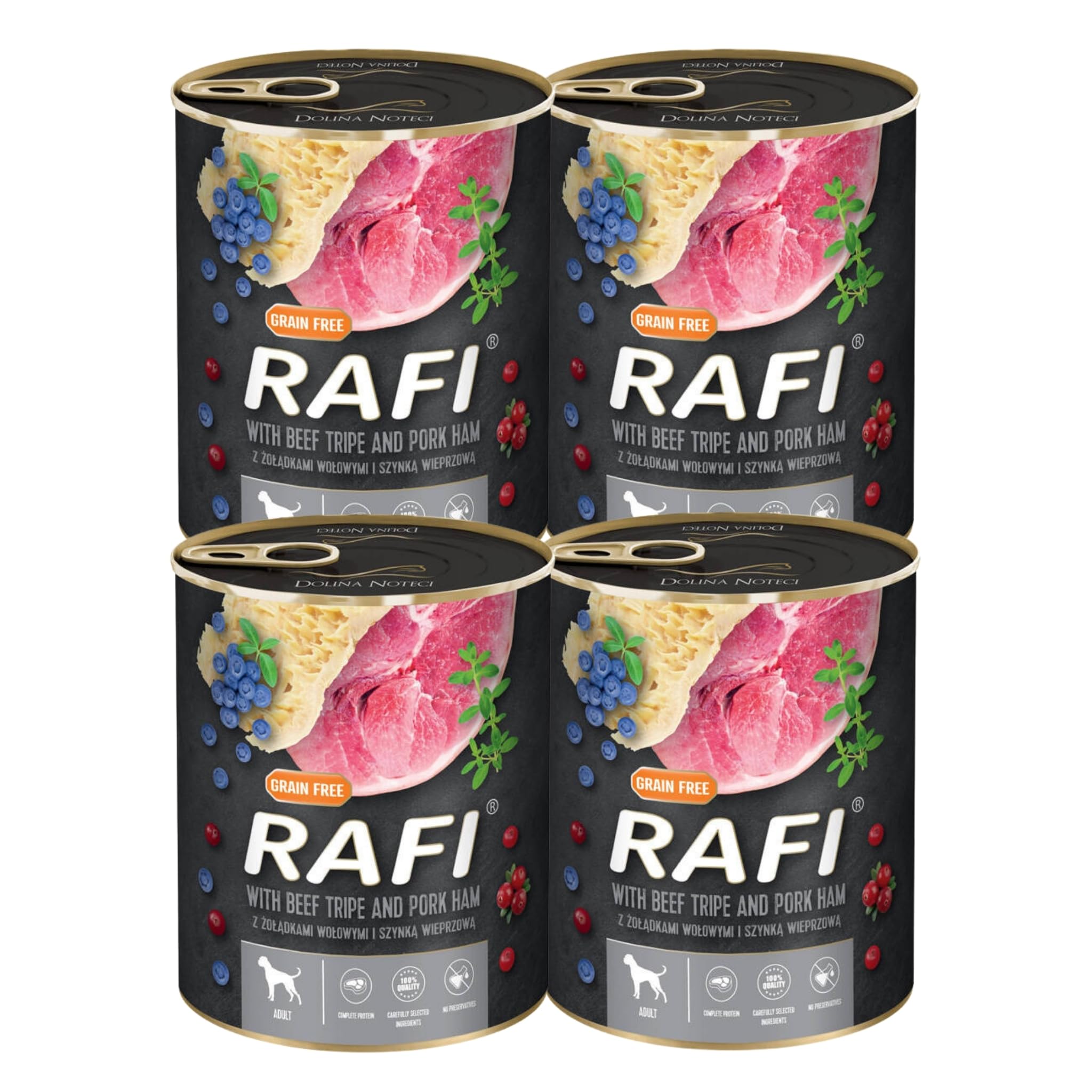 Rafi Wet Dog Food Beef Tripe & Ham for Adult Dogs 4 x 800g Cans
