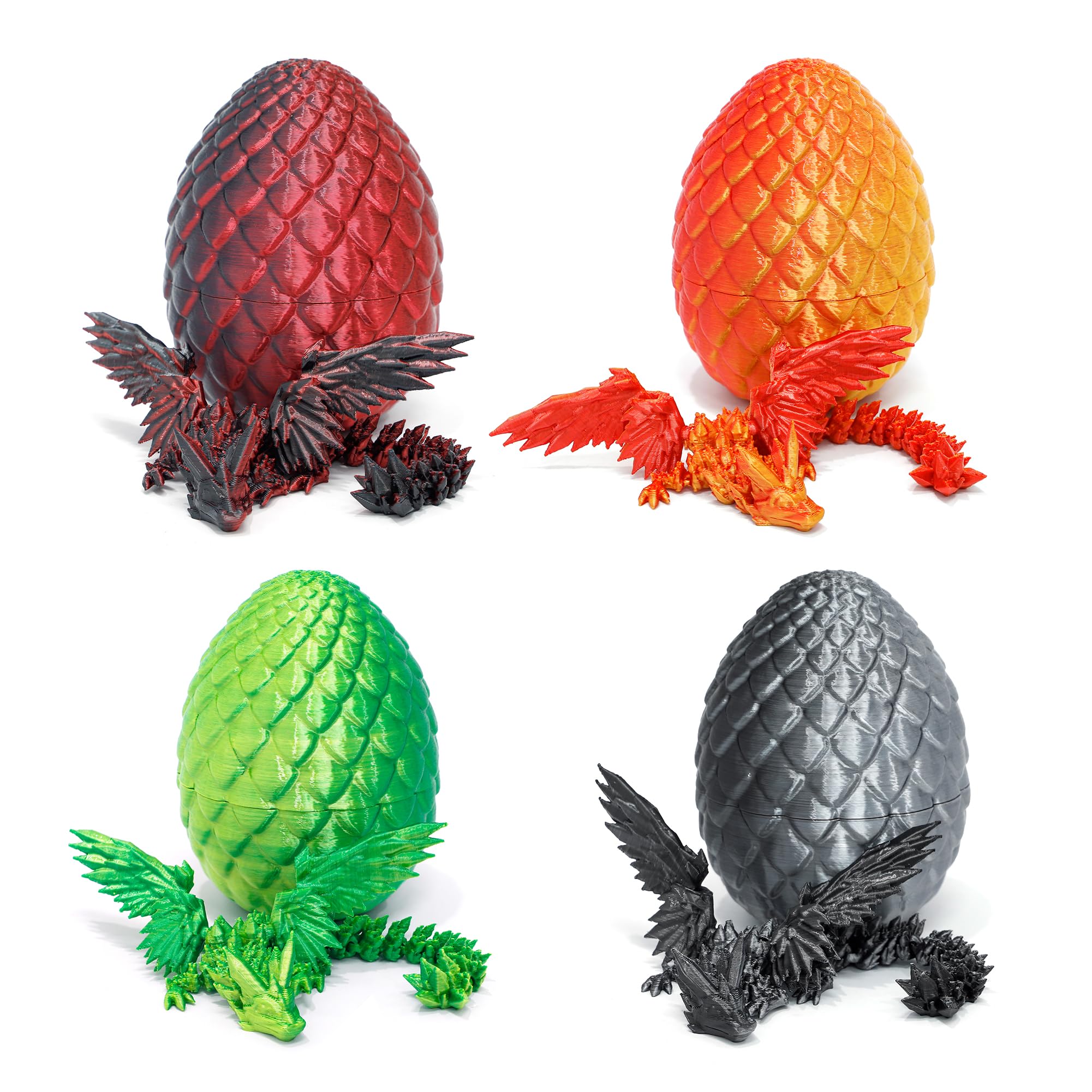 Flavery 4 Pack 3D Printed Dragon Egg, Small Scale Egg with Wings Dragon Inside, 3D Printed Fidget Toys
