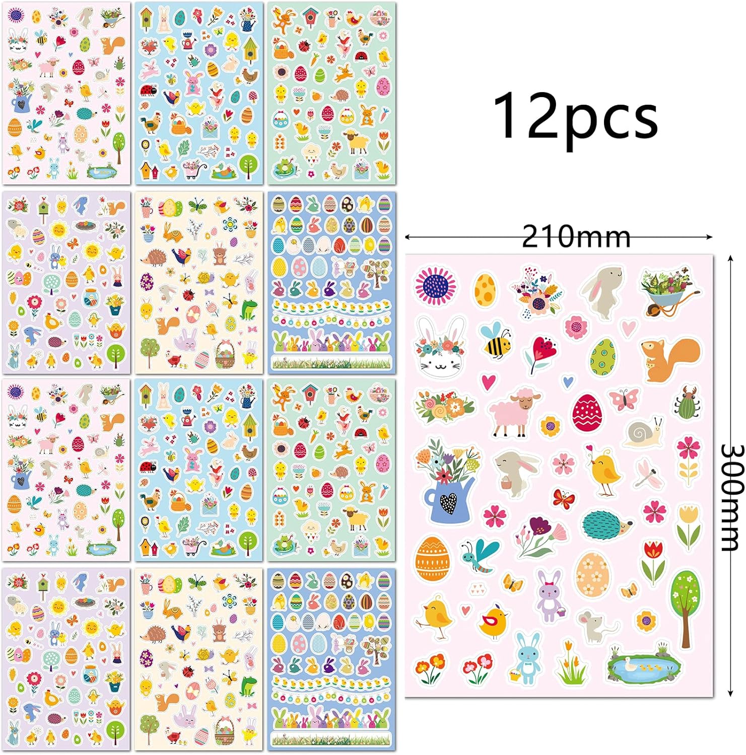 12Sheets Easter Stickers Easter Egg Stickers Easter Bunny Stickers for Party Favors Easter Theme Stickers for Holiday Party Favors