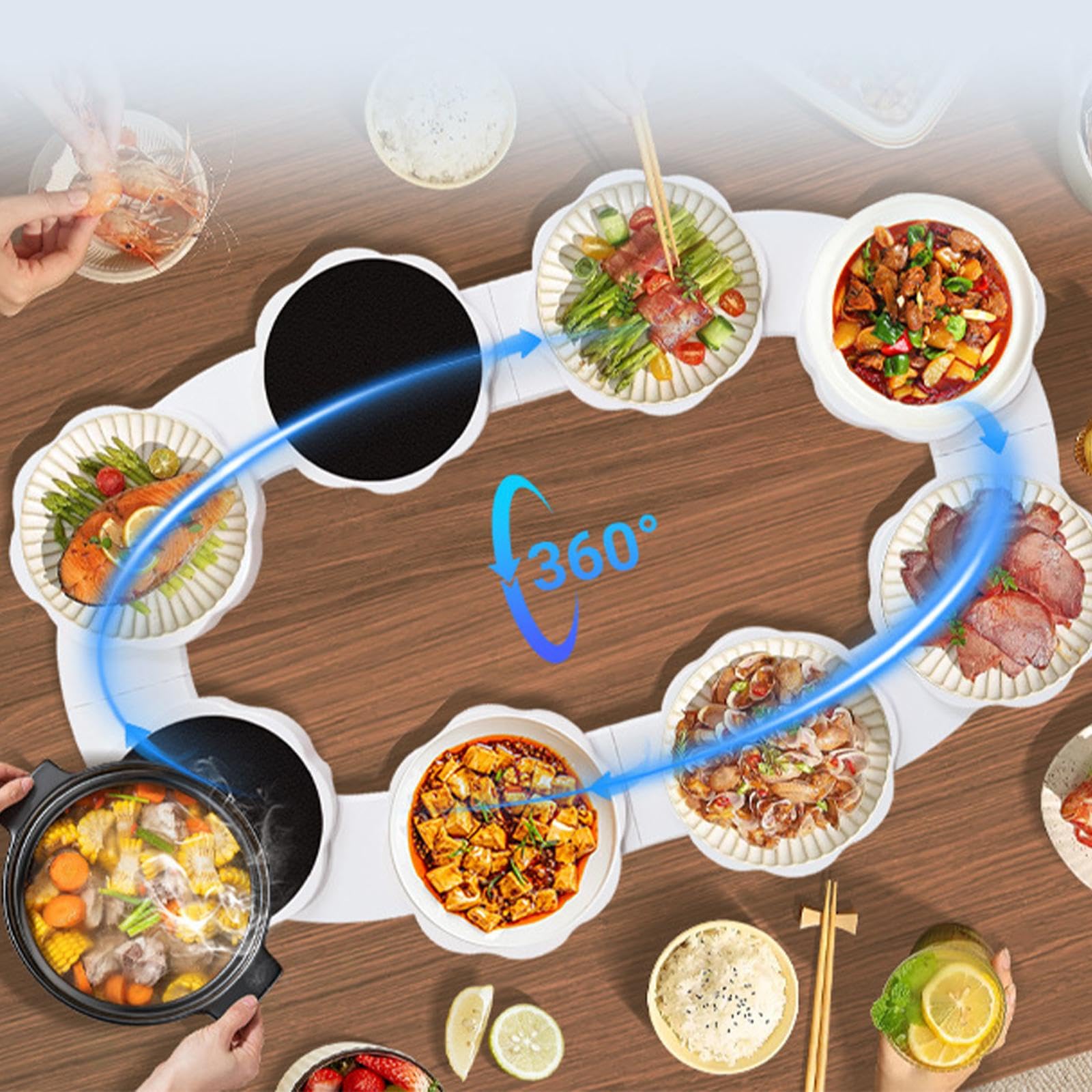 Plato Giratorio para Mesa de Comedor, Bandeja para Servir Alimentos, práctico y portátil, de Escritorio, Giratorio para cenas, Fiestas, hogar, Bodas, 100.5 X 51.5 Cm