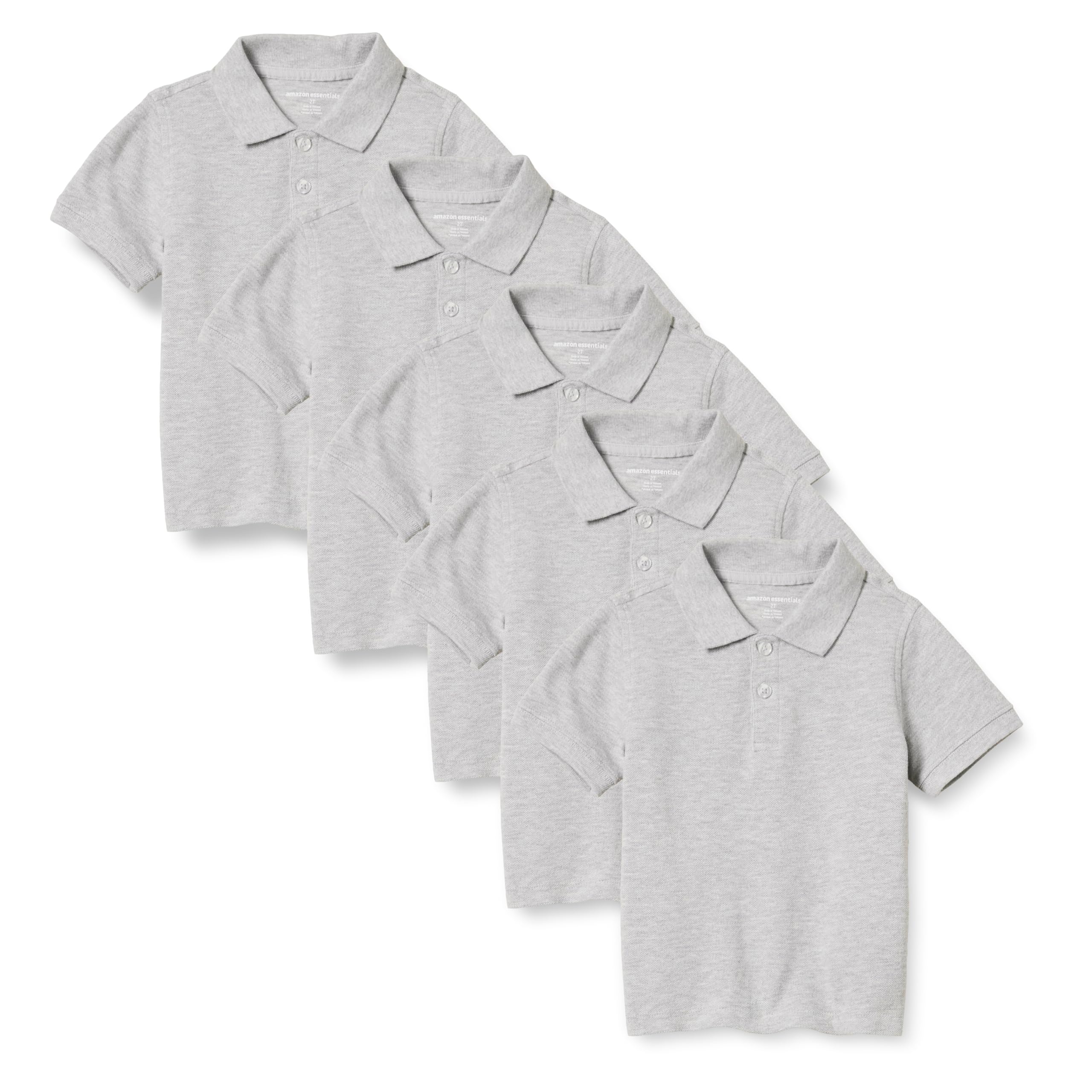 Amazon Essentials Toddler Boys' School Uniform Short-Sleeve Pique Polo Shirts, Breathable Cotton, Button Closure, Multipacks