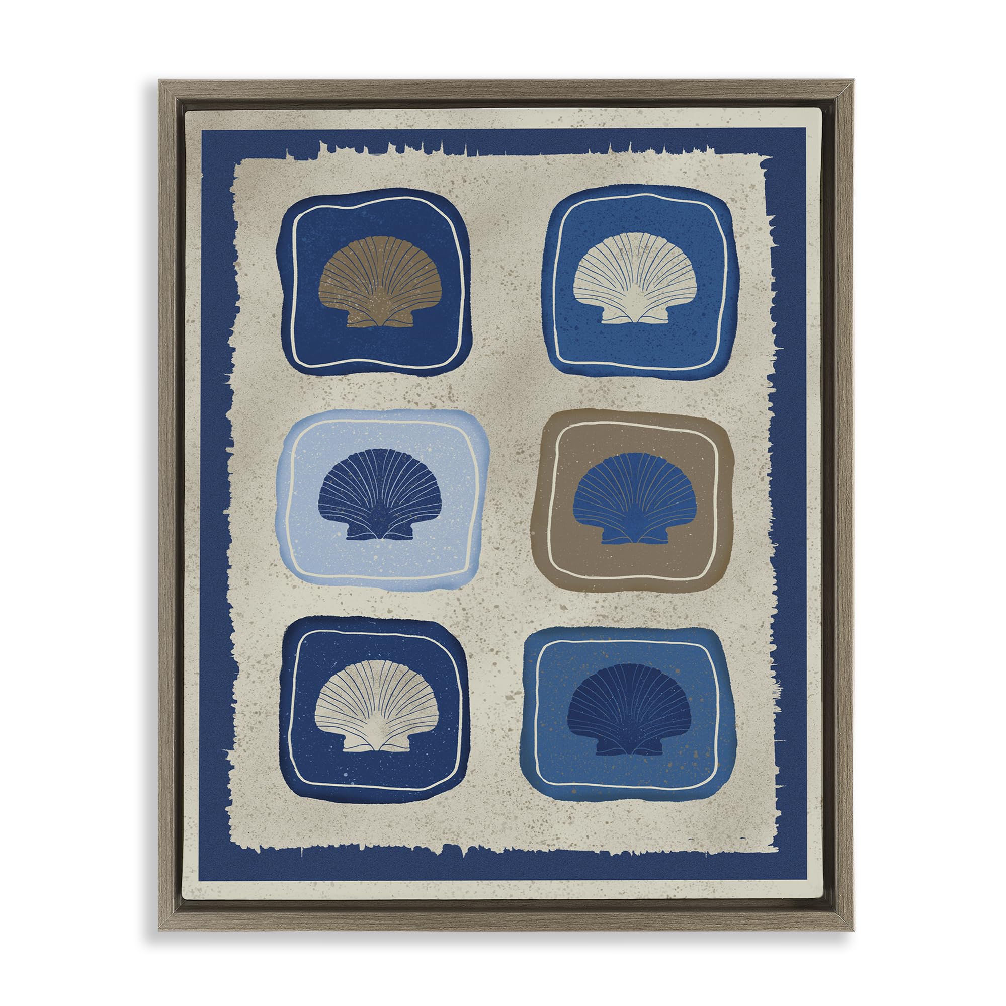 Stupell Industries Montalcino Elm (Textured) 'Nautical Block Shells'| Floating Frame Canvas Art