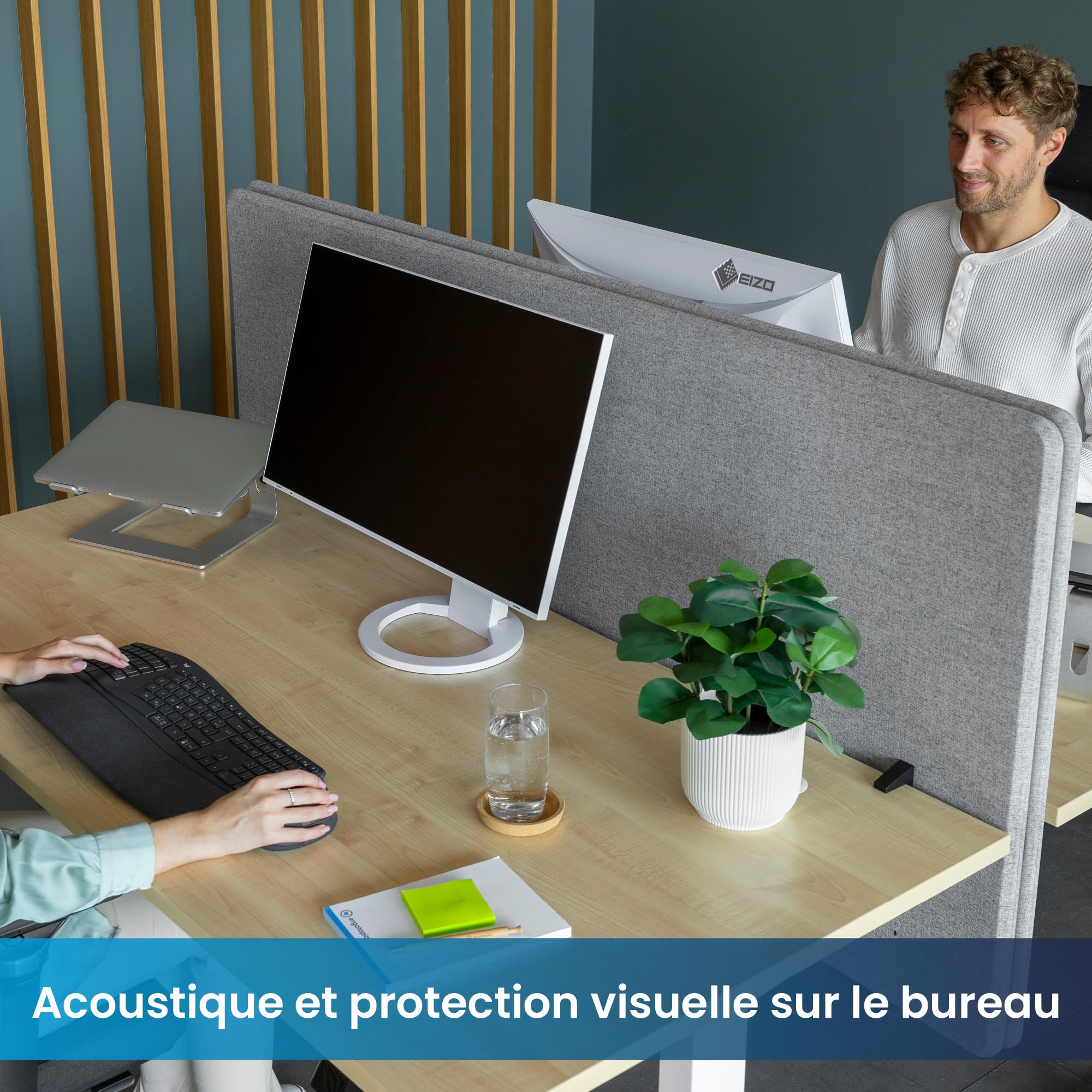 Ergotopia Cloison Acoustique pour Bureau (120 x 80 x 2,8 cm), Protection Visuelle Réglable pour Bureau | Cloison de Table Focale en Gris, Séparateur de Pièce Insonorisant avec Pinces