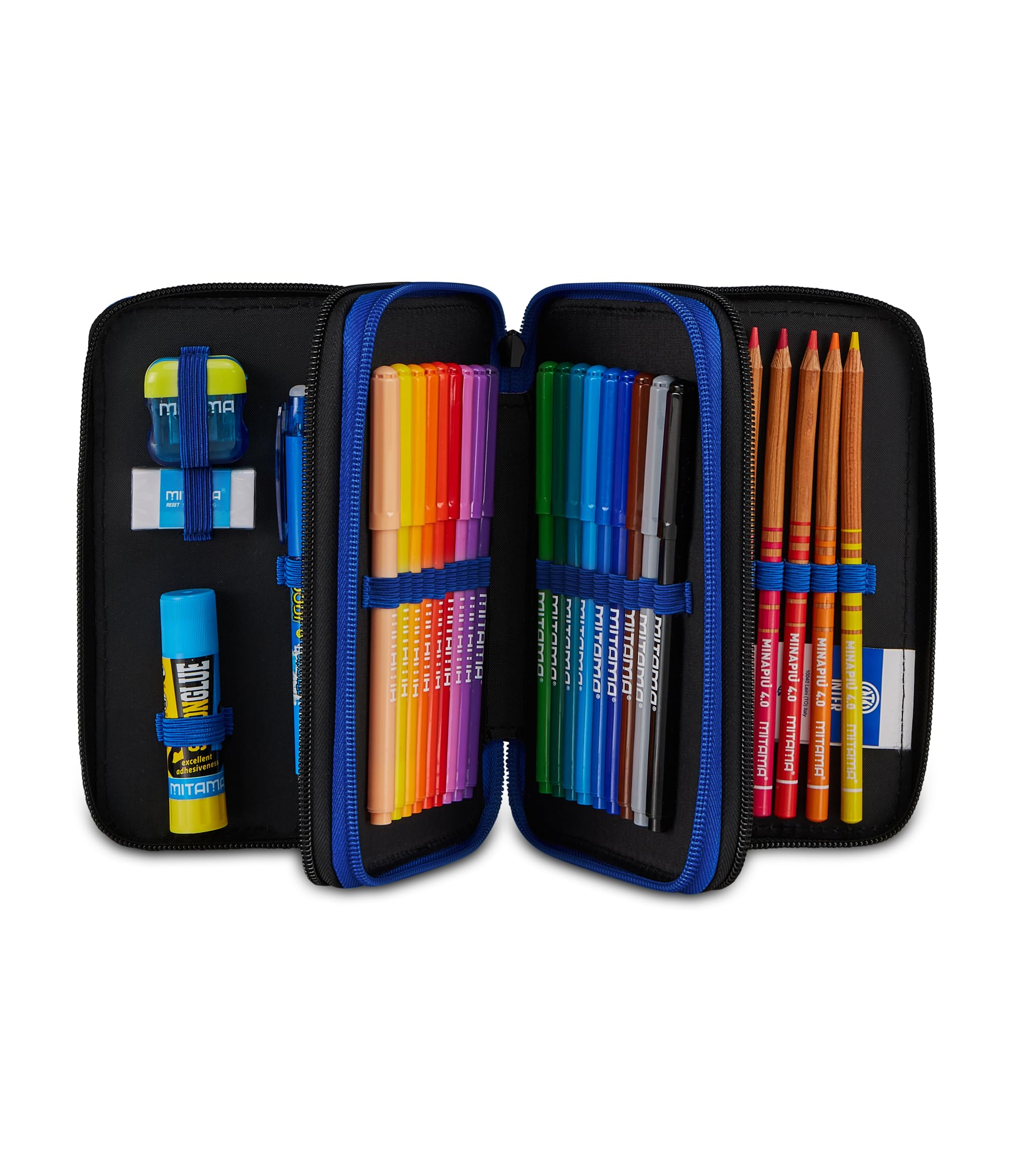 Seven Astuccio Scuola 3 Zip Inter, Blu, Triplo Scomparto, 45 pezzi, Set cancelleria, Zaino, Calcio, Prodotto ufficiale