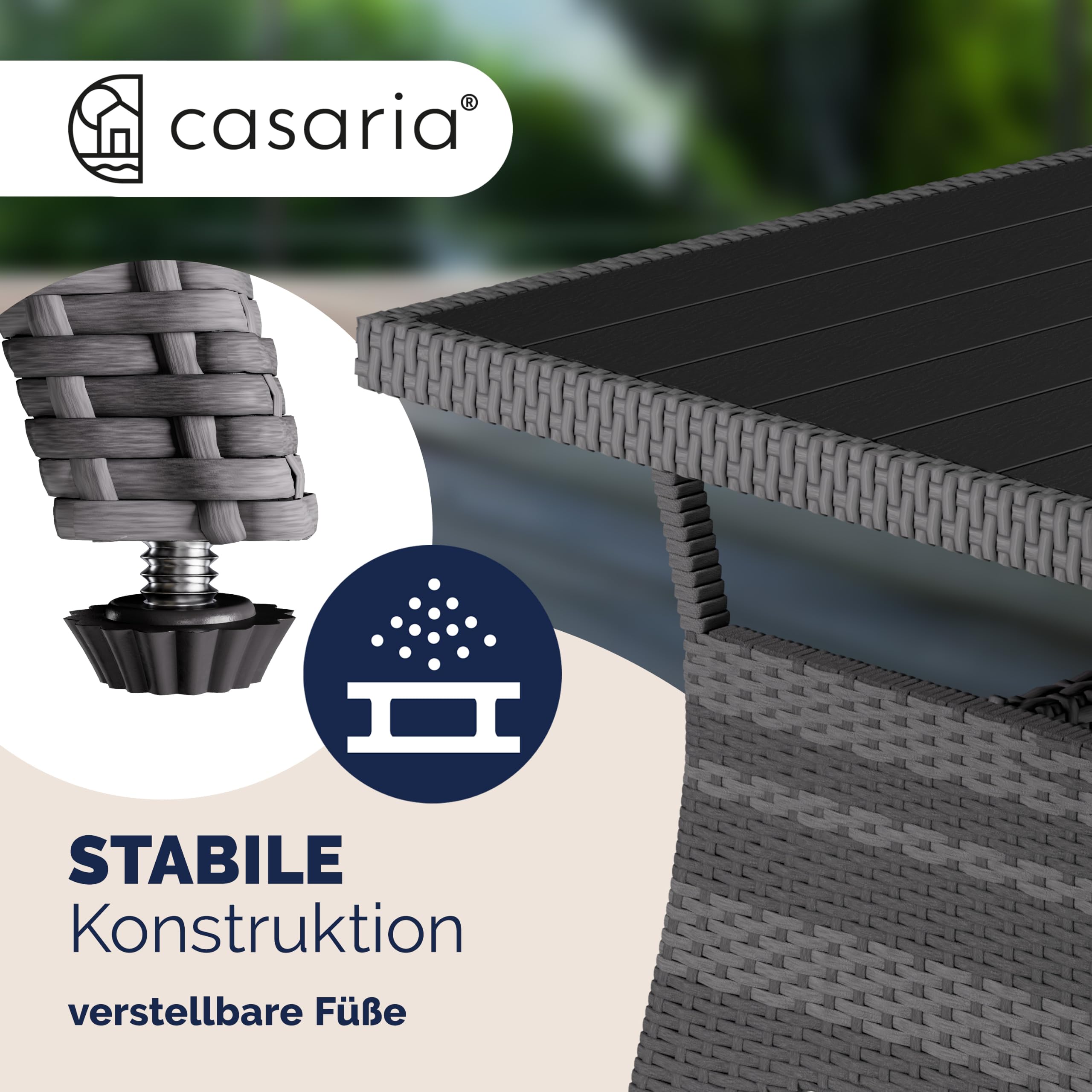 Casaria® Polyrattan Ecklounge Set WPC Esstisch Ecksofa inkl. 7 cm Sitzauflagen 15 cm Kissen Wetterfest Outdoor Lounge Garten Terrasse Balkon Möbel Grau