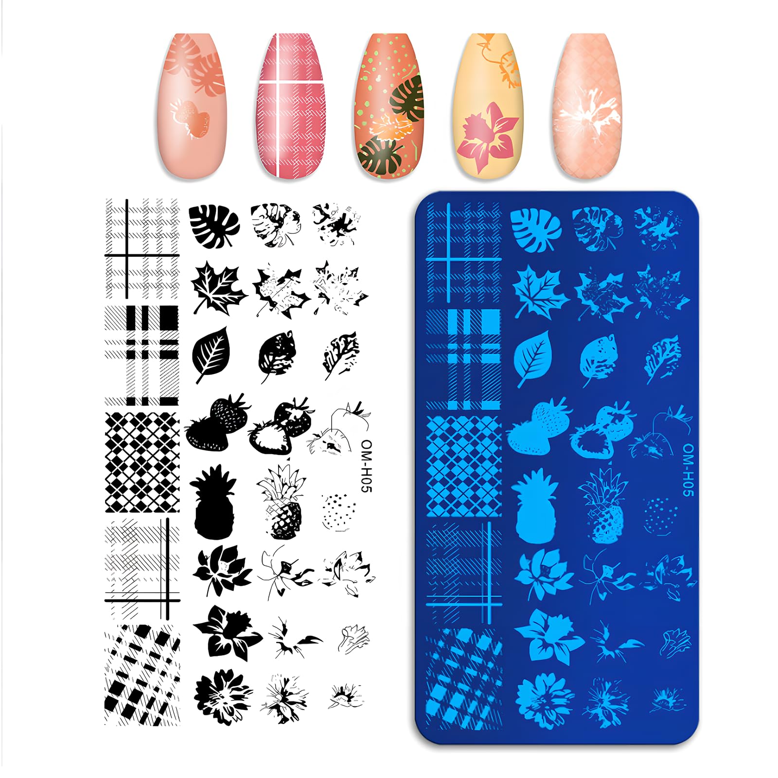 Kit de Estampación para Uñas 7 Piezas Nail Art Stamping Plates Estampador y Raspador