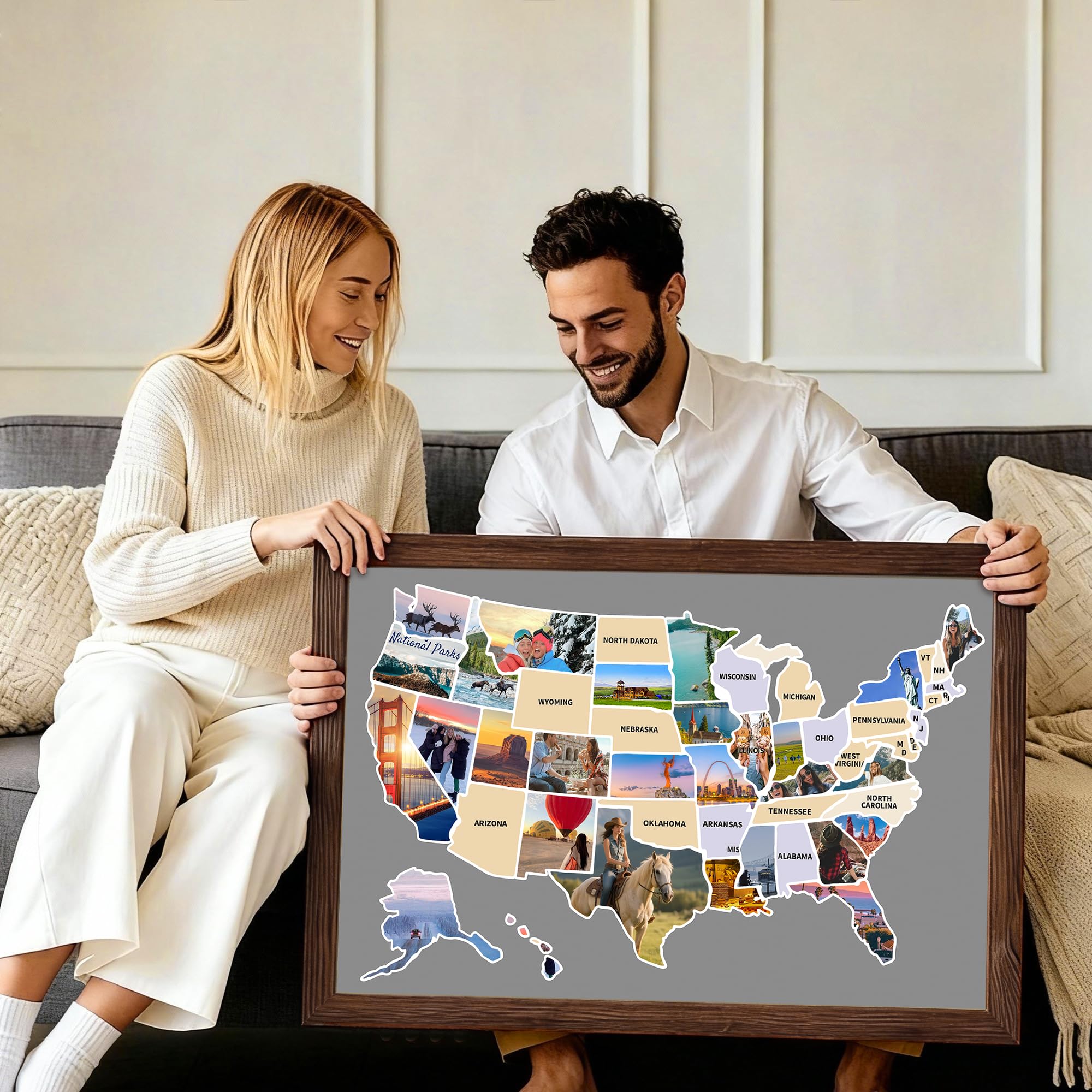 Mapa de fotos de viaje de Estados Unidos, 24 x 36 pulgadas, mapa de 50 estados, incluye fotógrafo, fácil de usar, regalo ideal para amantes, parejas, aventureros, marco de fotos de Estados Unidos, sin