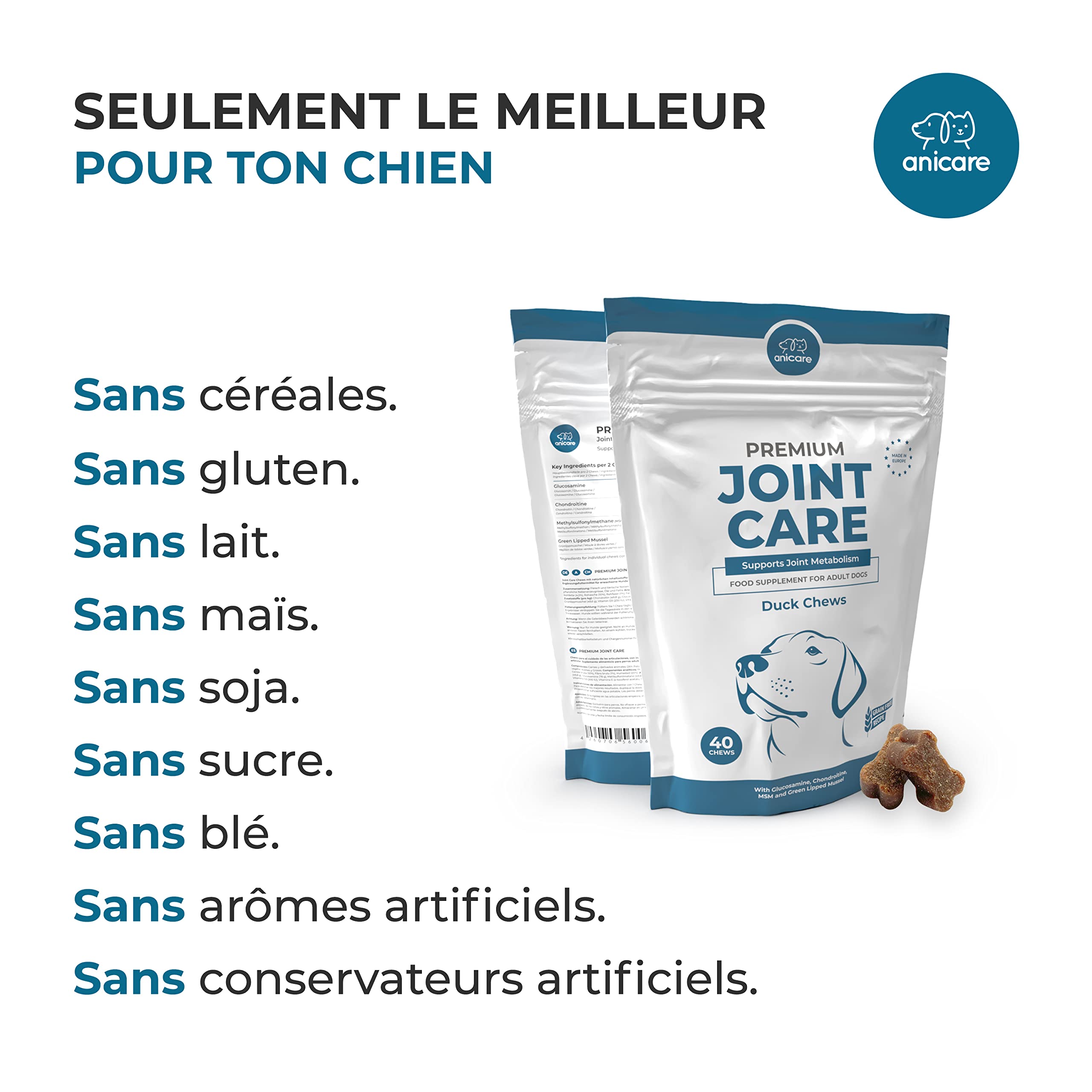 Anicare Premium Joint Care: Friandises à mâcher pour articulations! avec de la glucosamine, chondroïtine, du MSM et des moules aux orles Verts