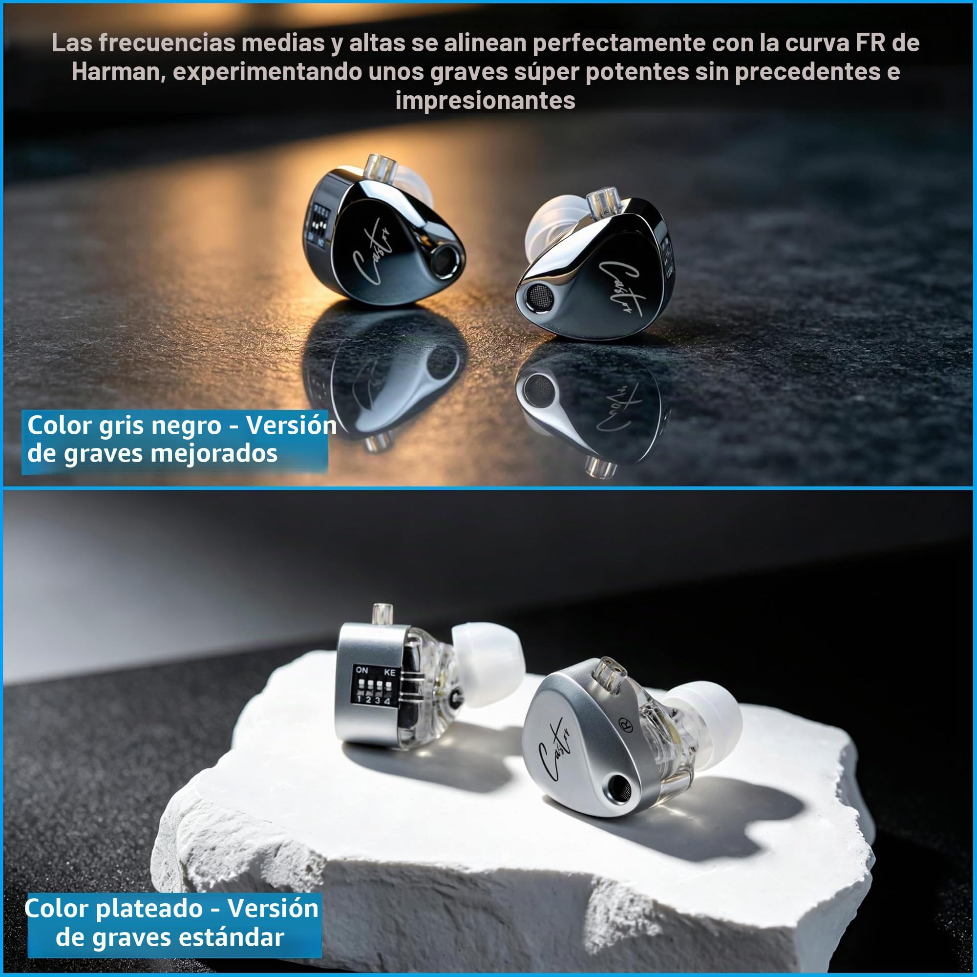 KZ Castor - Monitor intraural Harman Bass Edition IEM con controladores dinámicos duales, auriculares con cable sintonizable y ajuste de 4 niveles