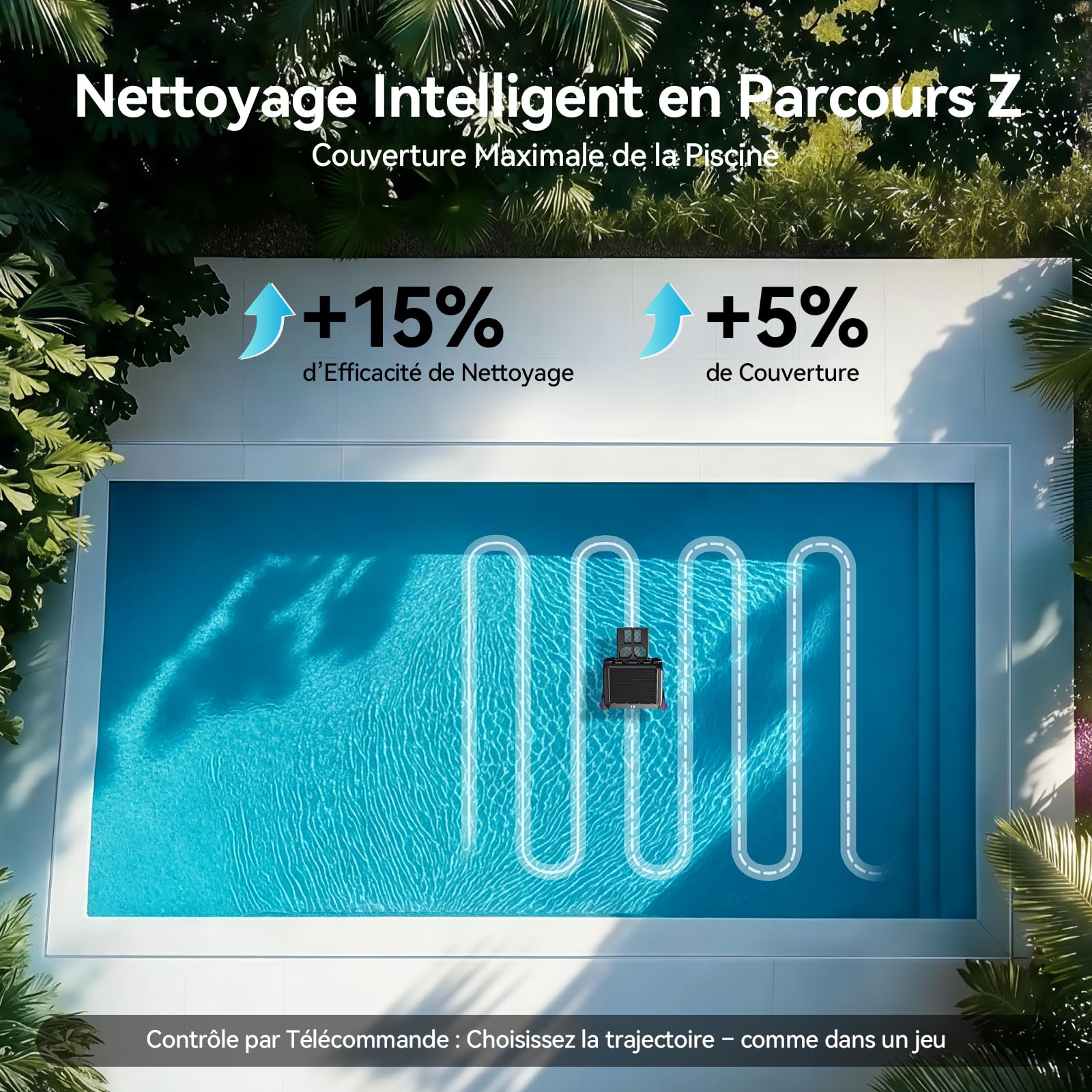 Redkey S500 Robot Nettoyeur Skimmer Solaire, Robot Piscine Solaire Surface 24/7, Double Moteurs, Double Système de Charge, Détection Intelligente D’Obstacles, Système de Filtration Fine 200µm