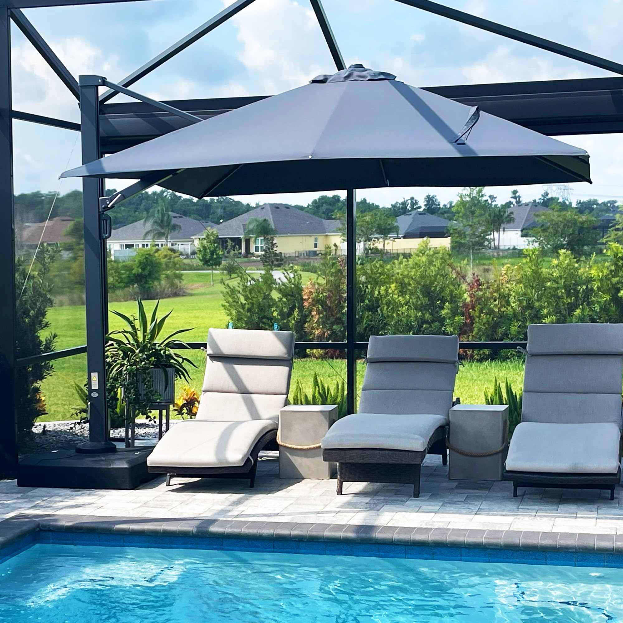 PURPLE LEAF Cantilever Umbrella 10' X 10' Square Patio Umbrella Grey