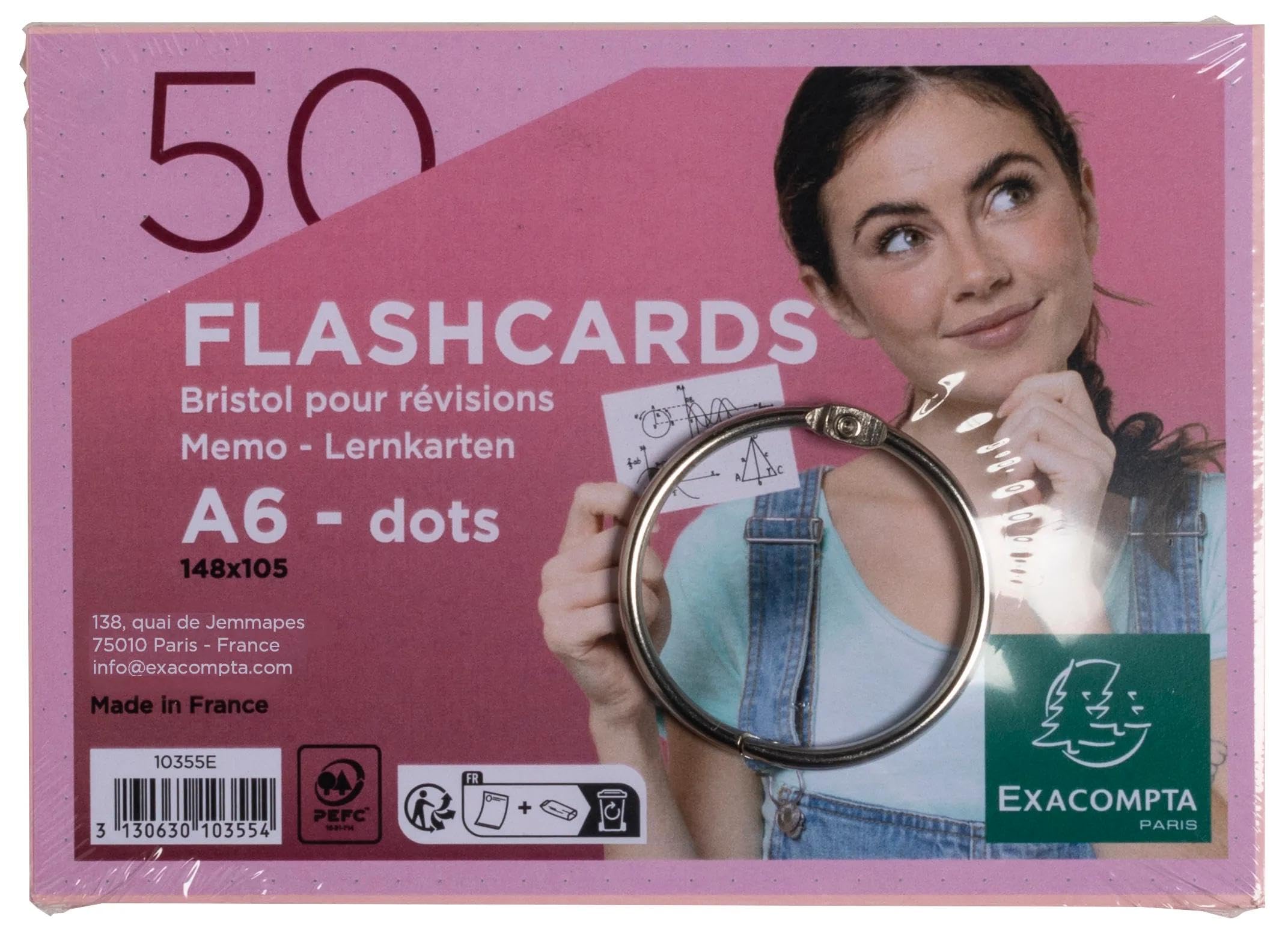 Exacompta Index Cards 10355E A6 Pink 10.5 X 14.8 X 1.3 Cm Pack Of 19