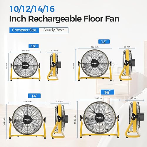 Miniatura 9 de Ventilador de piso de 14 pulgadas, funciona con pilas, ventilador recargable de alta velocidad, ventilador portátil de hoja de metal inalámbrico