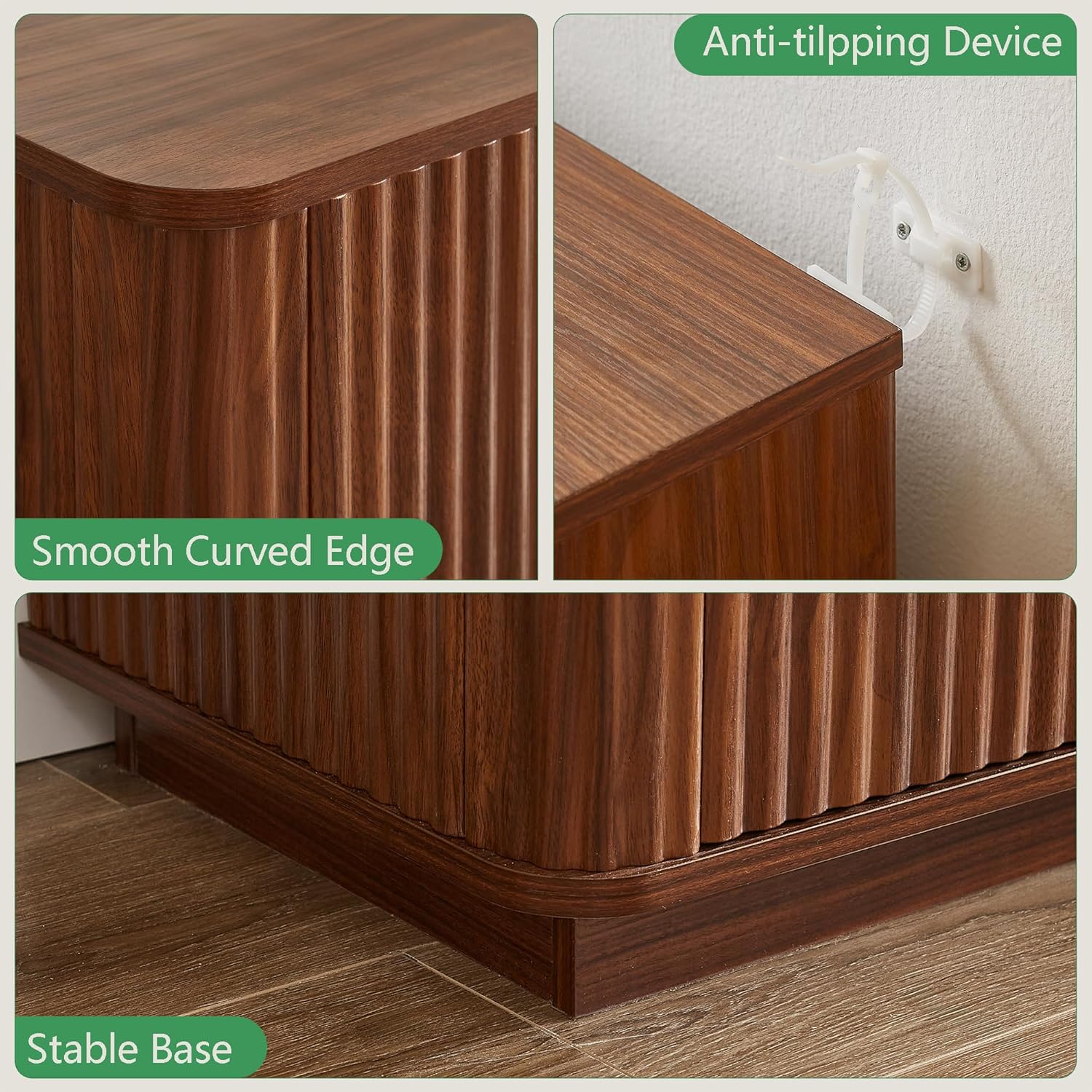 VMU Fluted Dresser for Bedroom with 6 Drawers，55" Modern Wooden Chest of Drawers with Metal Handles, TV Stand with Curved Profile, Closet Clothes Storage Organizer (1, Walnut, 6-Drawer)