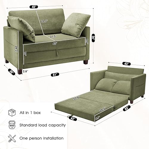 Miniatura 3 de Sofá cama convertible de 51 pulgadas, sofá cama plegable 2 en 1, sofá biplaza para espacios pequeños, con 2 cojines, para apartamento, sala de estar