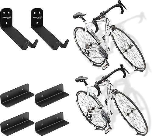 Venzo Soporte de pared para pedales de bicicleta y bicicleta, soporte de gancho para colgar en la pared, con soportes para neumáticos, ideal para