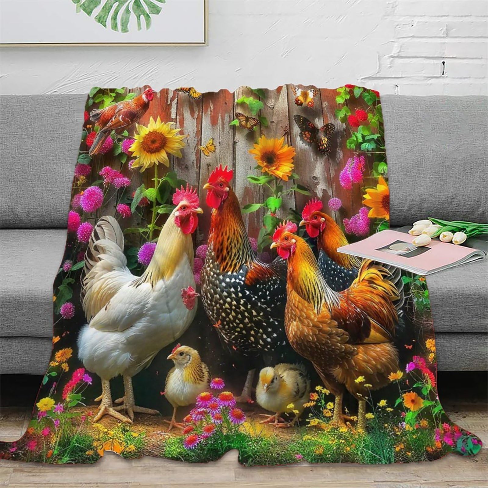 Housse de canapé chaude motif Coq 3D pour éliminer la sensation de fraîcheur en hiver