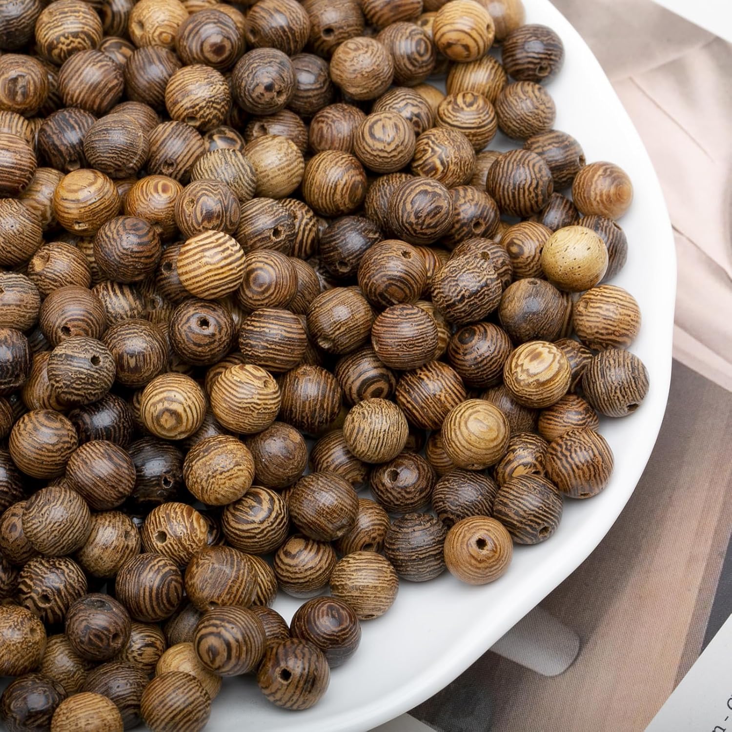 300pcs 10mm Dark Brown Wooden Beads Round Wood Beads Undyed Natural Stripe Round Wood Loose Craft Beads for DIY Jewellery Making - Image 2