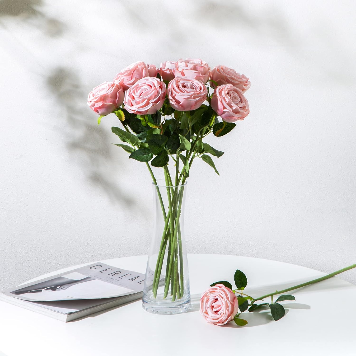 10 Pcs Fake Roses,Artificial Silk Rose Flowers with Long Stems,Realistic Faux Roses for Vase Home Wedding Table Centerpieces Baby Shower Decor (Blush) - Image 8