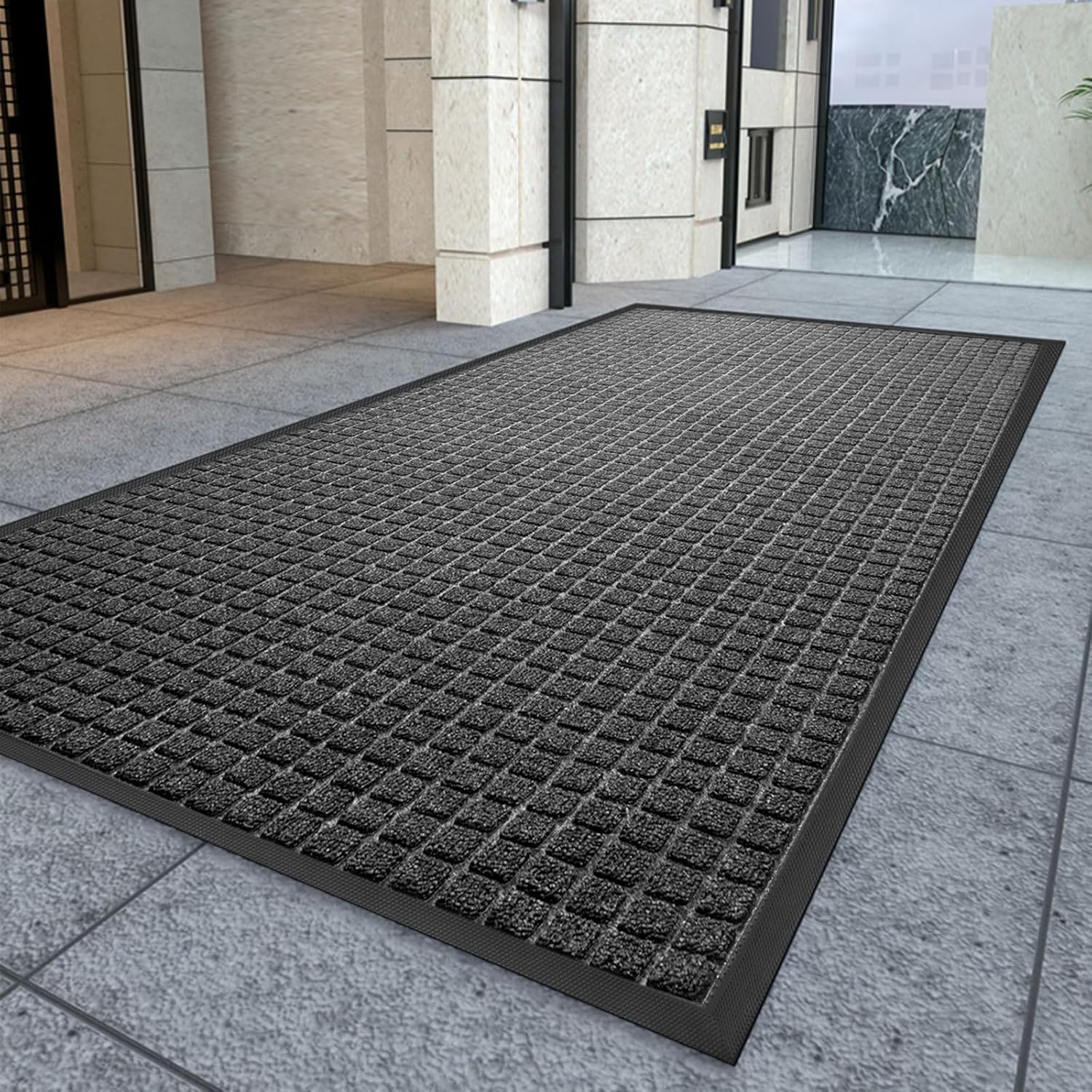 kuyal front door mat, 2'*6' door mat for inside outside entrance,waterproof welcome mats with non-slip backing, indoor outdoor entryway, commercial floor mats, durable & easy to clean, dark gray 24 "x 72" dark gray squares
