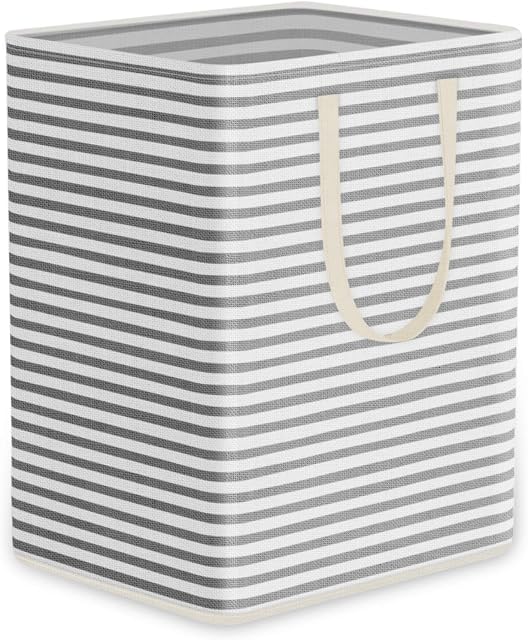 Beinhome Laundry Basket Foldable 75L,Waterproof Inner Canvas Fabric Laundry Hamper Laundry Box Storage Container with Extended Handles for Clothes Toys Organisation 60 x 28.5 x 39 cm BluexWhite