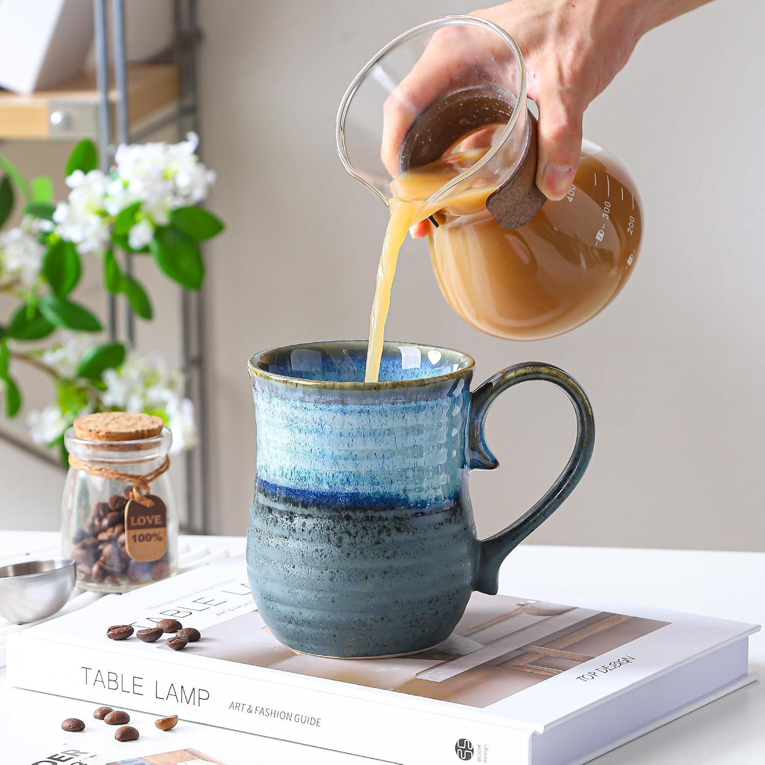 21 oz Large Ceramic Coffee Mugs, Handmade Cup with Large Handle, Big Tea and Coffee Cups for Office and Home, Microwave and Dishwasher Safe (Blue Grey) - Image 3