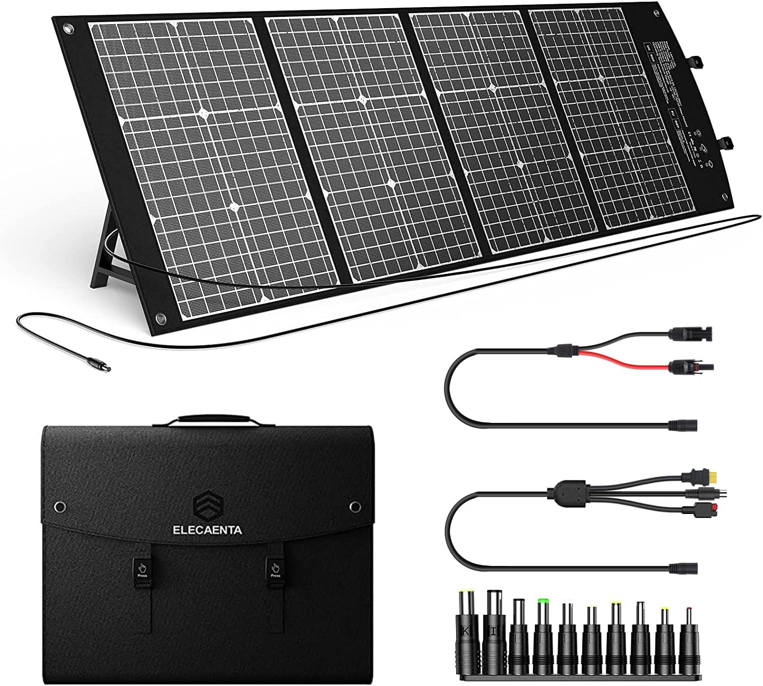 120W ETFE Solar Charger PD45W Type-C USB QC3.0 DC-XT60/Anderson Foldable Monocrystalline Solar Panel Kit for Portable Generator Power Station Van Smartphone Laptop with 10-in-1 DC Connector