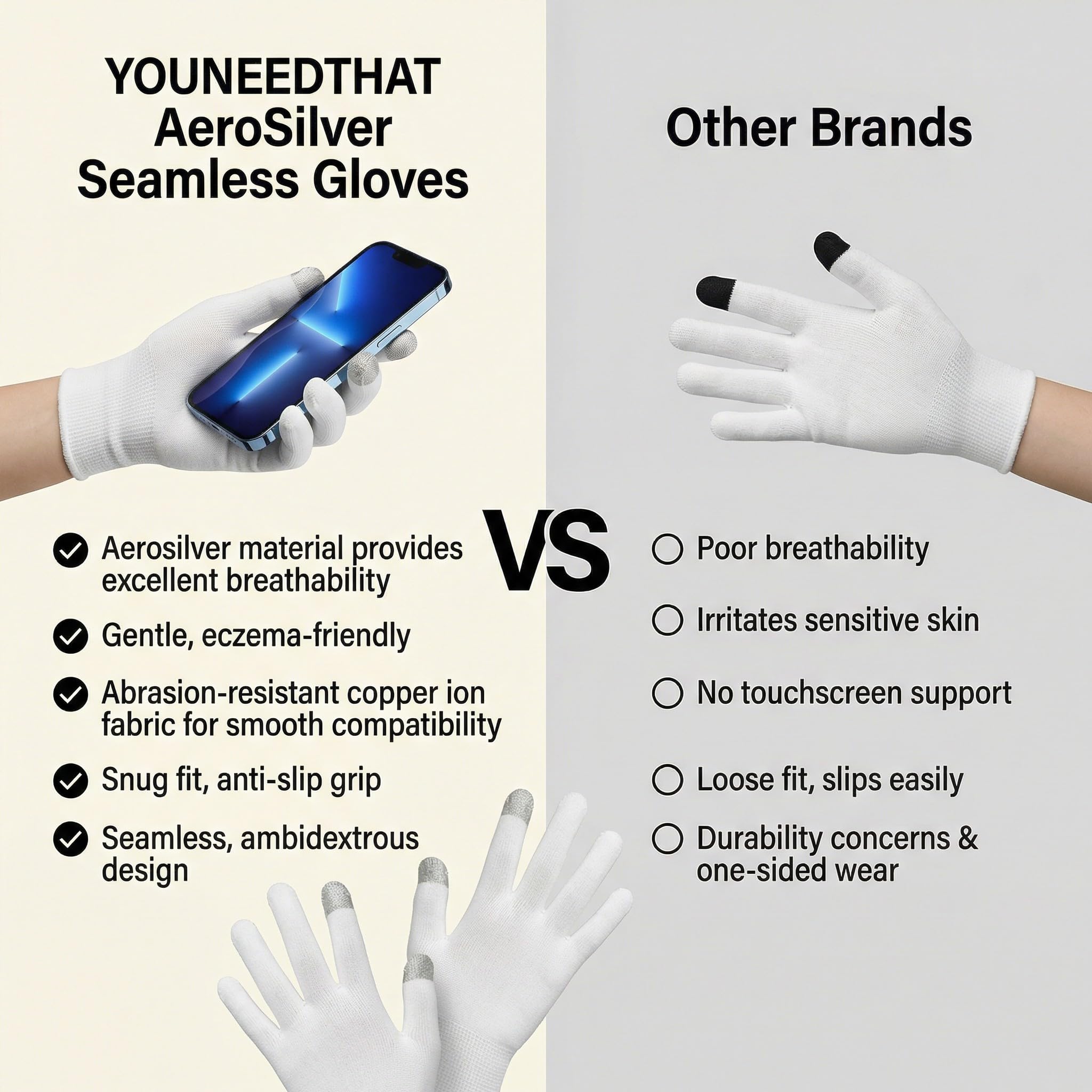 AeroSilver - Guantes para pantalla táctil sin costuras, absorbentes de humedad, antideslizantes, para piel sensible, guantes de nitrilo para barbacoa, absorbentes de sudor, 10/20 unidades, para