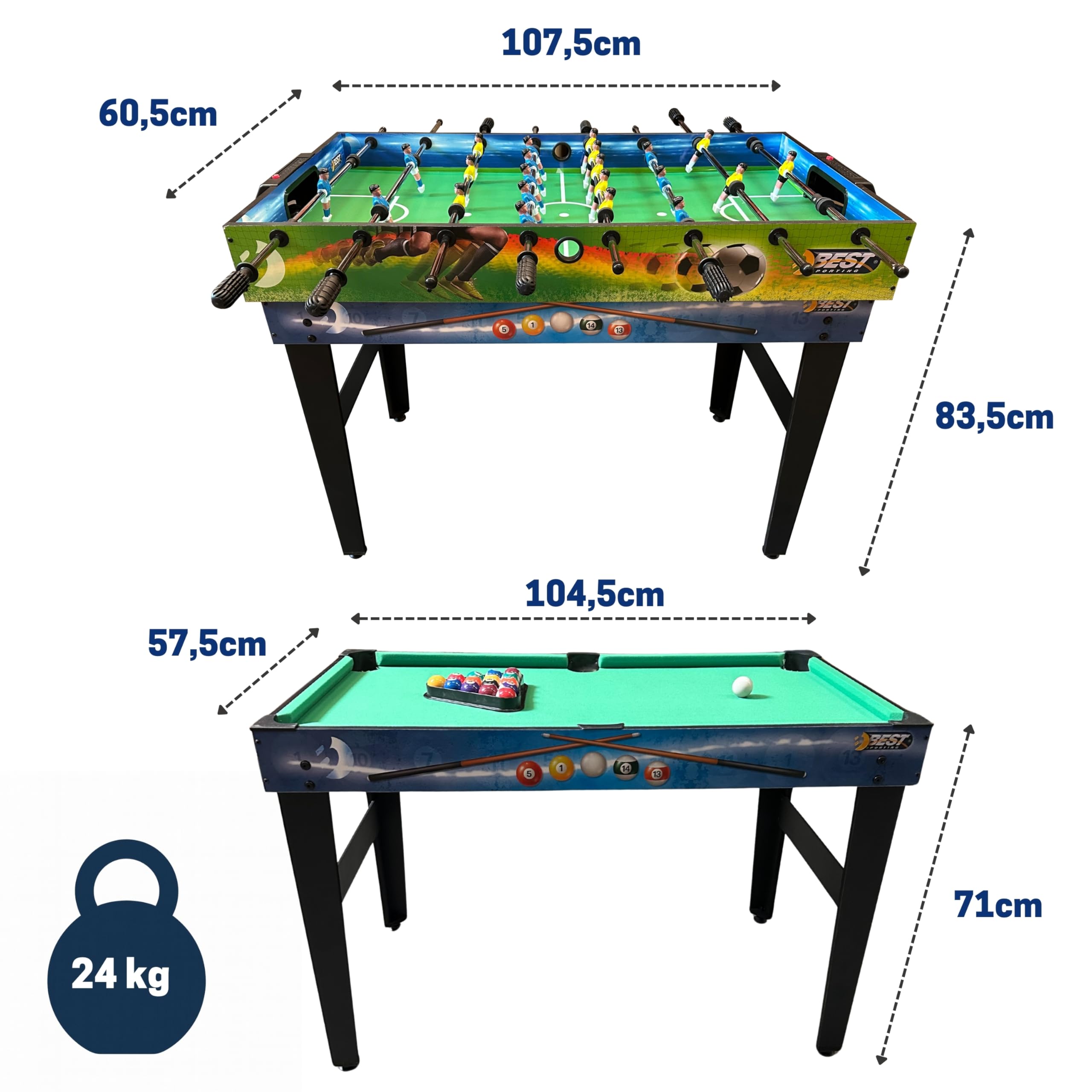 Best Sporting 10 in 1 Tischkicker, Spieltisch, Multifunktionstisch für Kinder & Erwachsene - inkl. Air Hockey, Tischtennis, Billardtisch, Tischfußball, Shuffleboard, Schach & Zubehör