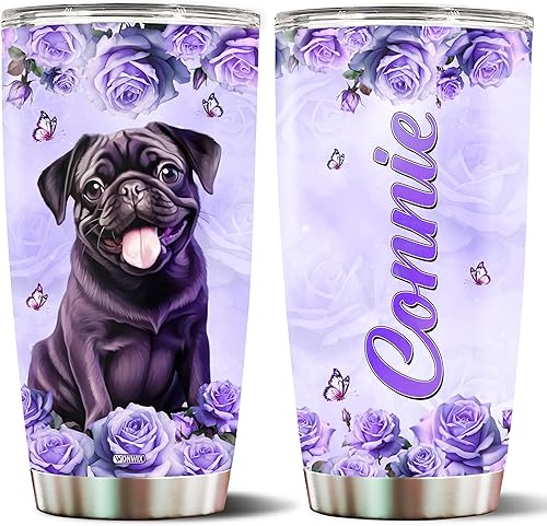 Miniatura 1 de WONWIX Regalos personalizados con temática de pug para mujeres, taza de café, vaso térmico de 20 onzas con aislamiento de acero inoxidable con tapa,