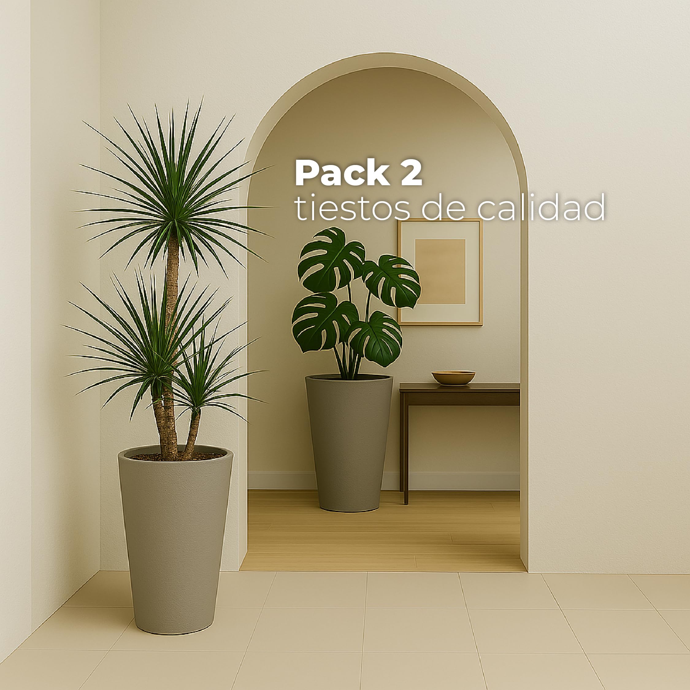 ActivoTex Maceteros Altos Interior. Macetero Grande Interior Maceta Alta Exterior y Terraza. 30 cm (2 uds) Macetero Decorativo de Plastico Jardinera Alta Maceteros Largos y Estrechos (Topo, Pack 2)