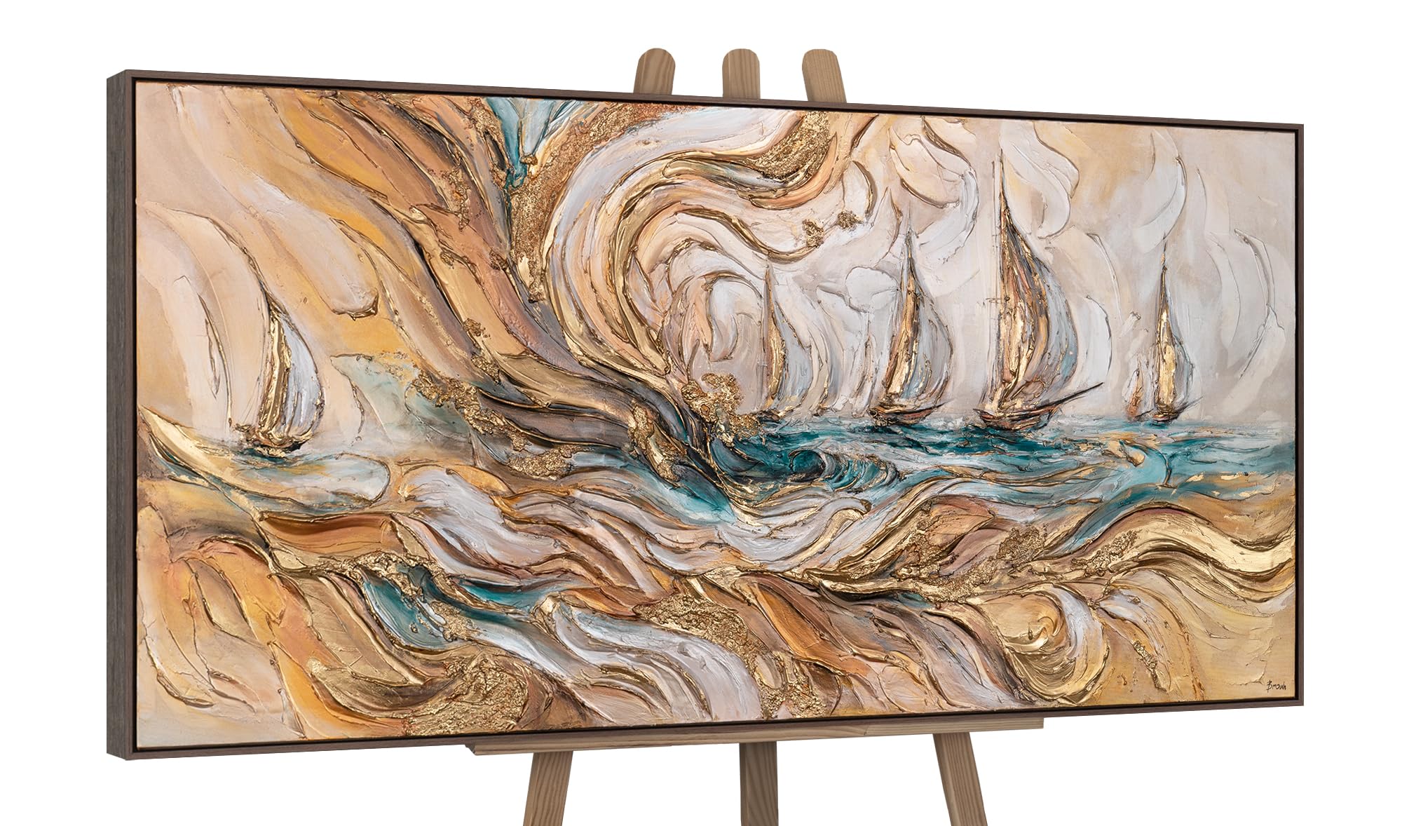 Peinture acrylique sur toile pour habiller un mur vide de salon, grand tableau avec cadre