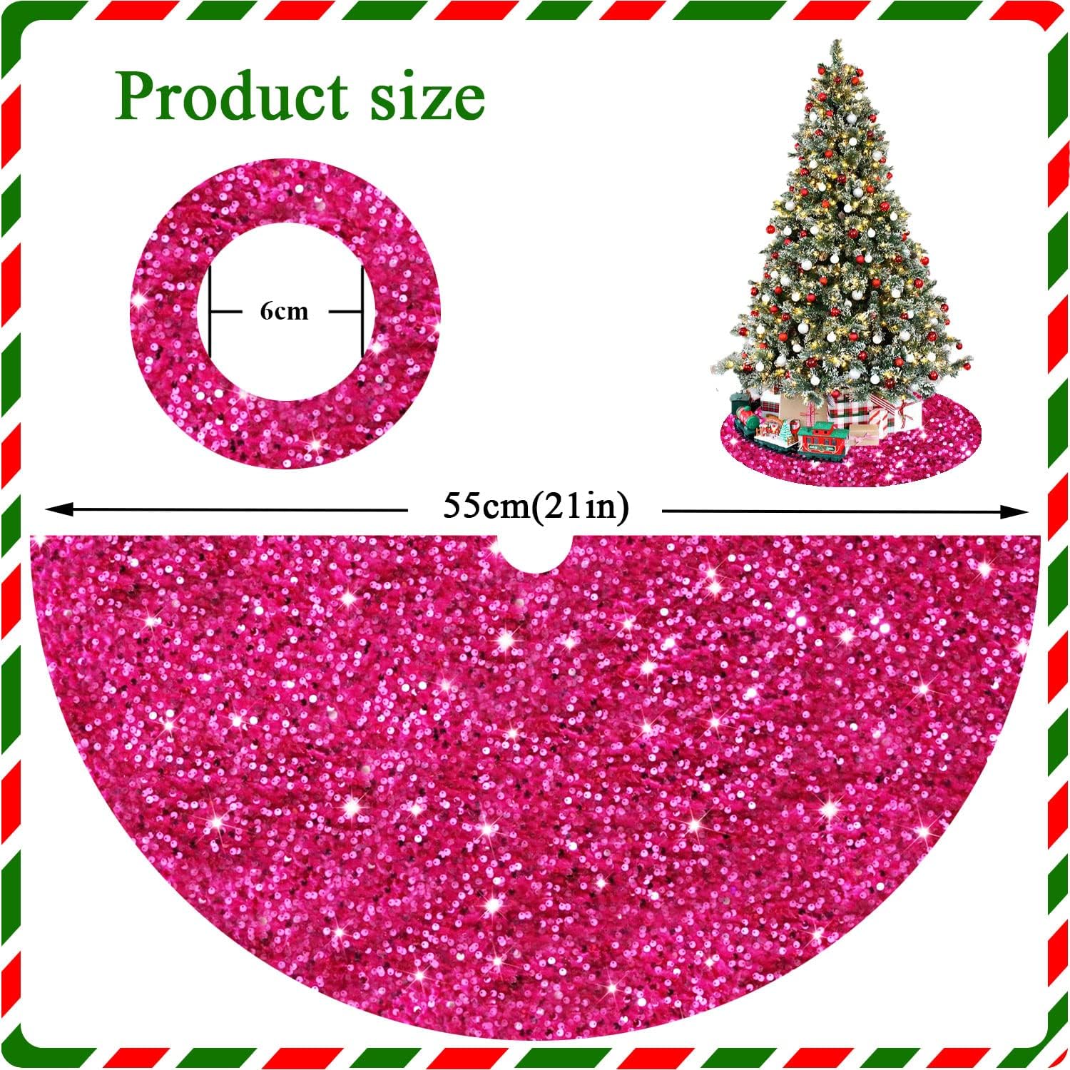 Christmas Tree Skirt Christmas Tree Storage Bag Bundle Hot Pink Tree Skirt 21 Inch Large Christmas Tree Bags Hold an Artificial Christmas Tree up to 7.5FT Tree Storage Bag 600D Oxford Fabric