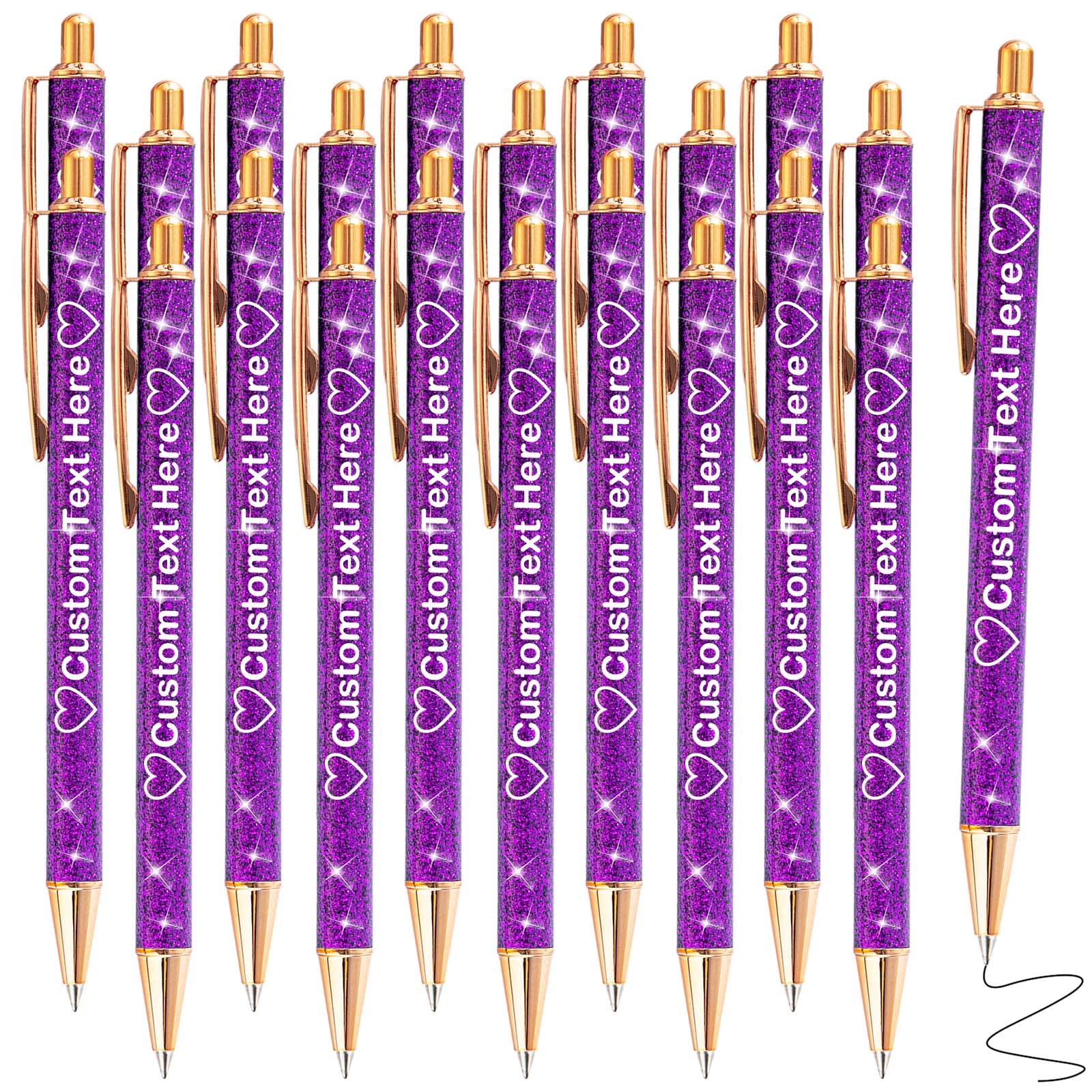 Xiuyours Personalised Pens for Women Custom Glitter Pen with Name Logo Imprinted, 20 Customised Sparkly Bling Ballpoint Pen Gift for Wedding Birthday Office Graduation, Violet