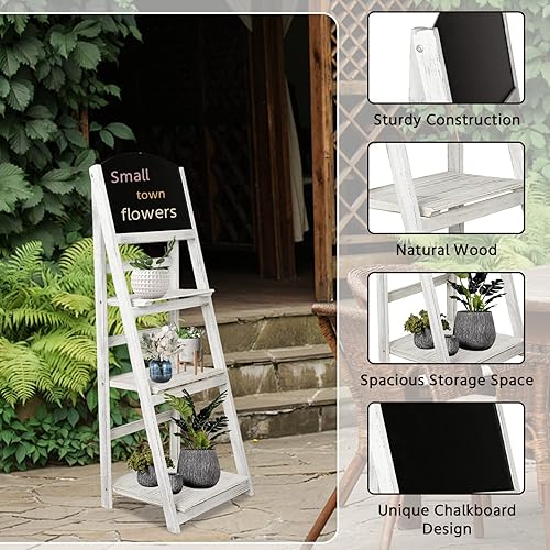 Miniatura 3 de Acehome Estantería de escalera de 3 niveles con pizarra estantería de oficina en casa estante de escalera industrial estante organizador de