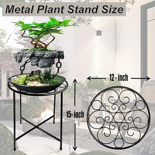 Miniatura 6 de ZEECER Soporte redondo para plantas para interiores y exteriores, diseño retro de 15 pulgadas de alto, soporte para plantas de metal recubierto a